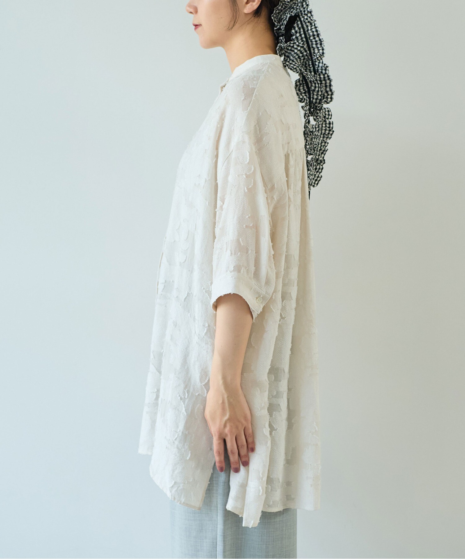 AMBIDEX Store シアーカットジャカード チュニックブラウス(F シロ): yuni