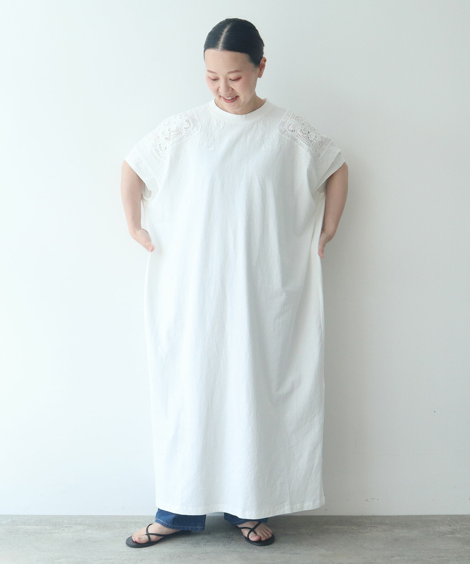 AMBIDEX Store △○コットンレース刺繍ワンピース(F シロ): yuni