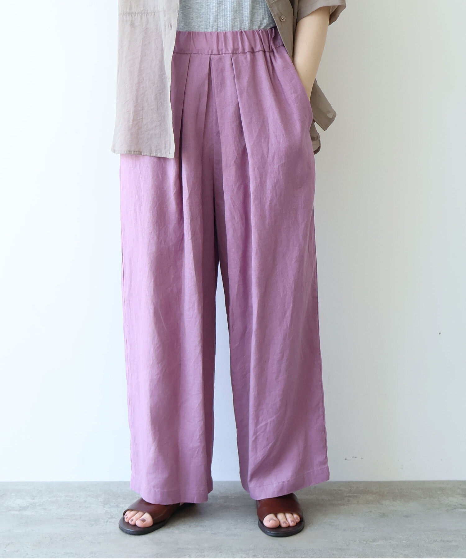 AMBIDEX Store 【予約販売】40/1 Linen easy gum tack パンツ(M