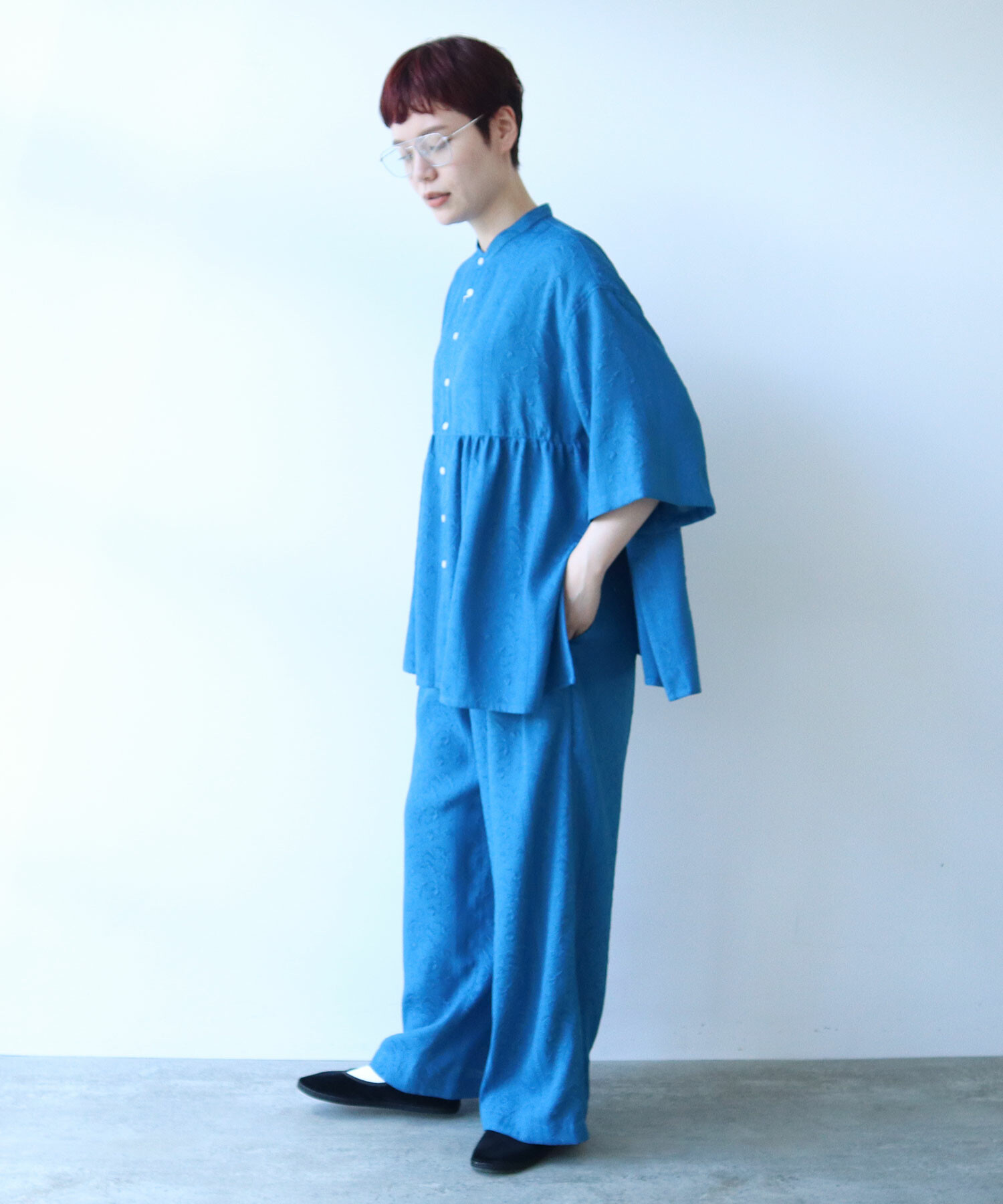 FIL DE FER 中空糸ツイルガチャベルト付ビッグイージーパンツ AMBIDEX Store ○botanical stripe パンツ(F NAVY): FLAT-cic-HATENA
