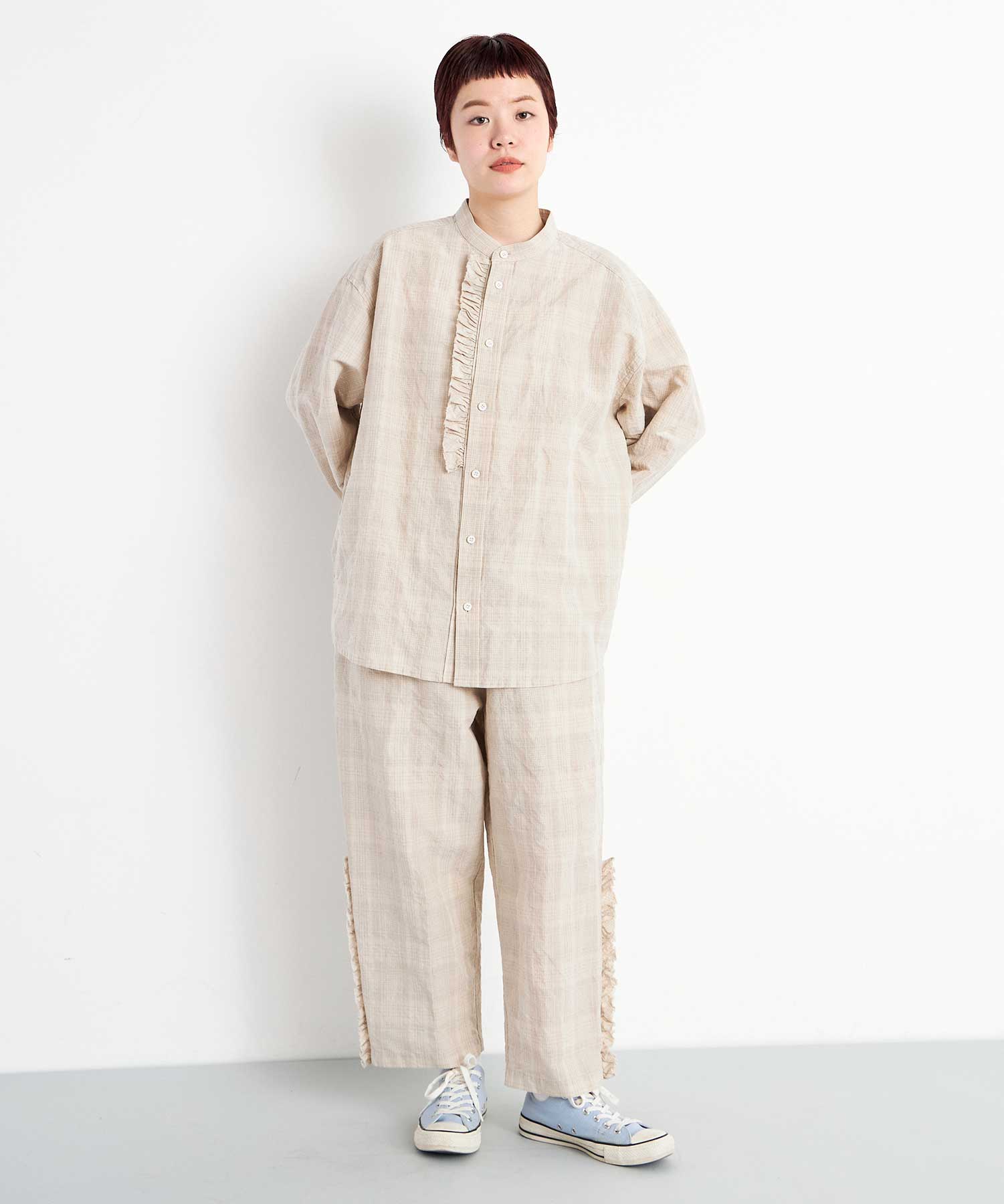 【ALAIA】プリーツコットンポプリンワイドレッグパンツ コットンポプリン ギャザーワイドパンツ キュロット・ワイド