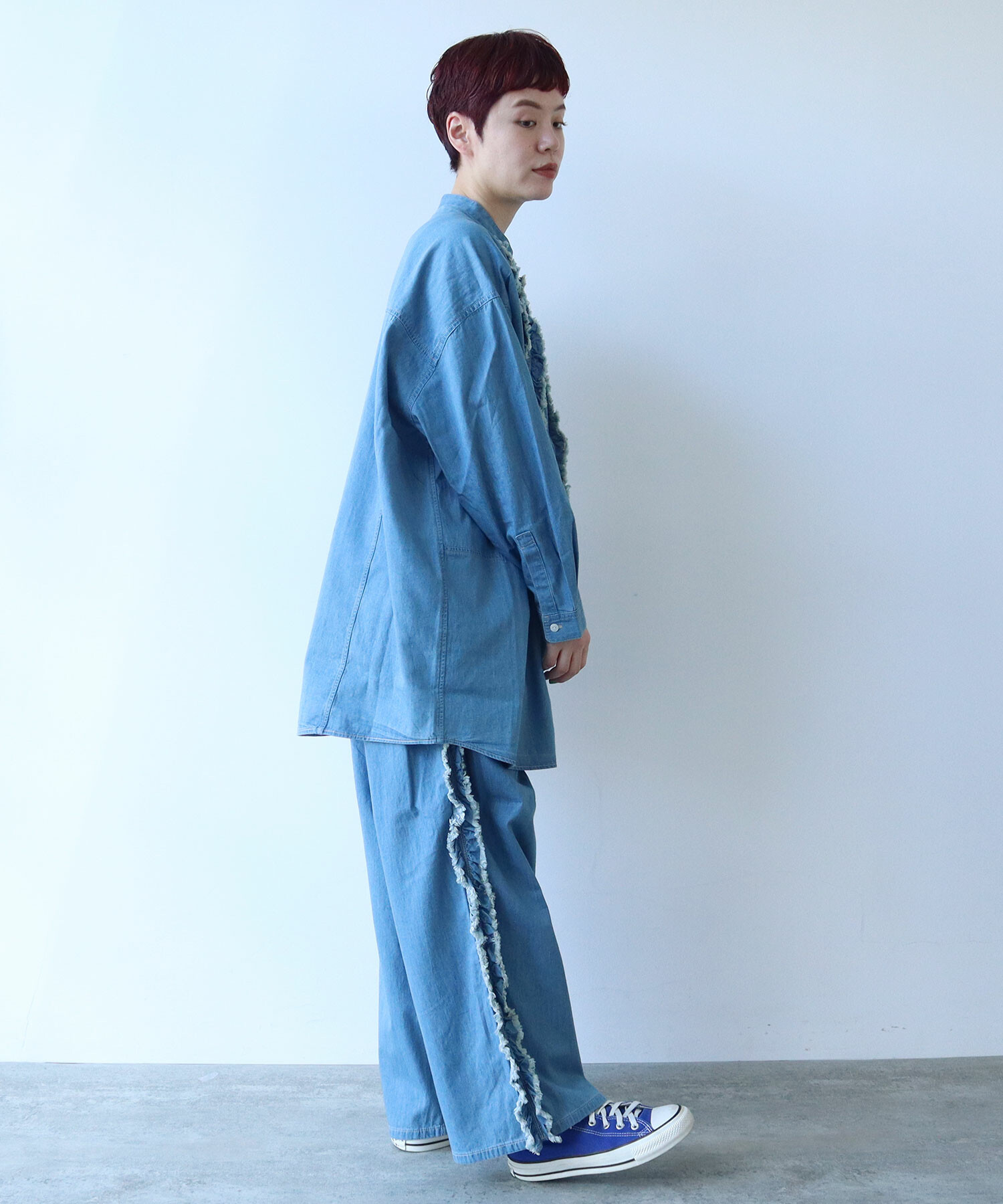 AMBIDEX Store △5.5oz LIGHT DENIM SIDE FRILL パンツ(F LIGHT BLUE
