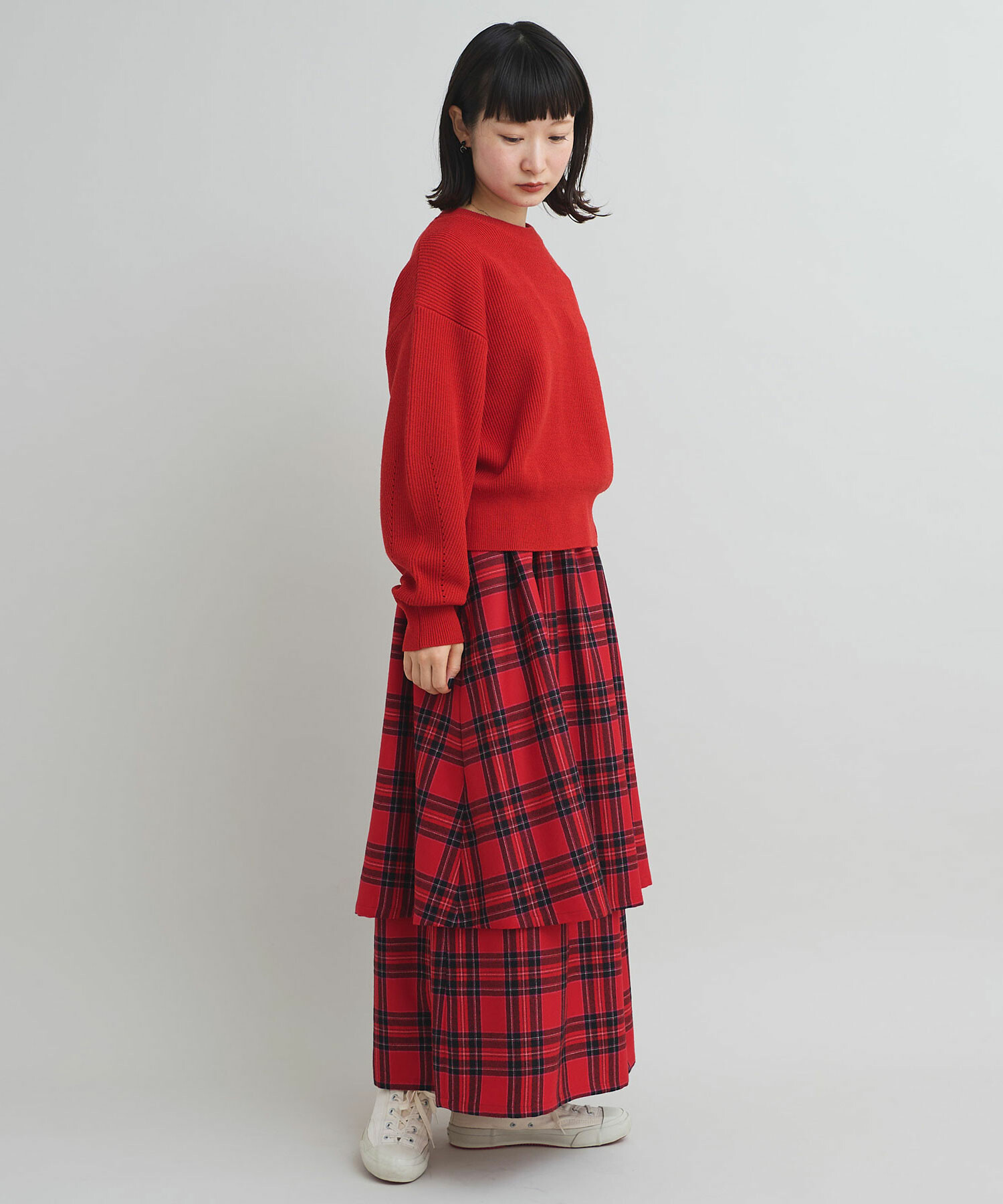 AMBIDEX Store 先染めチェック フリルギャザー スカート(F アカ): iki