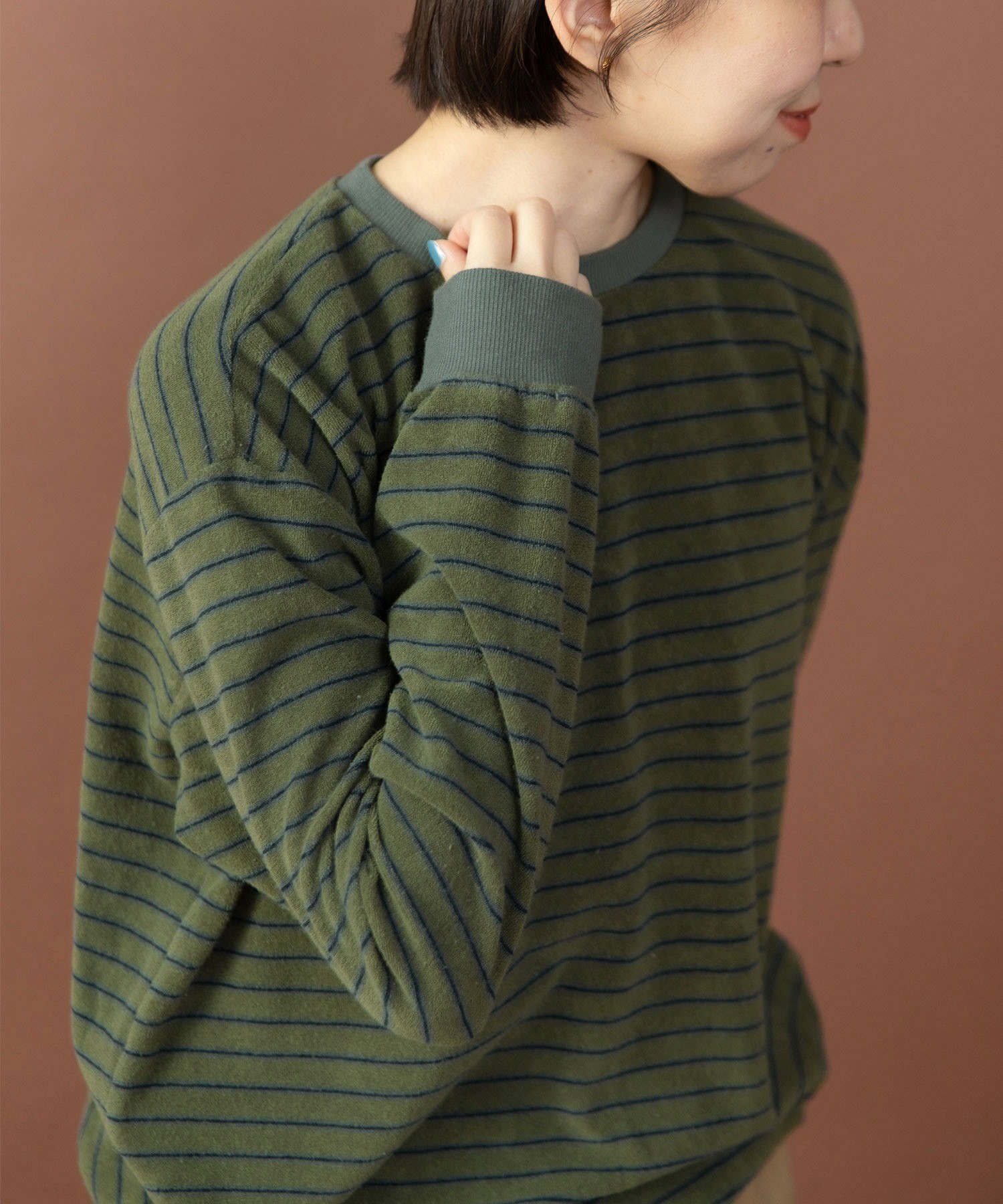 AMBIDEX Store 製品染めパイルボーダー クルーネックプルオーバー(F