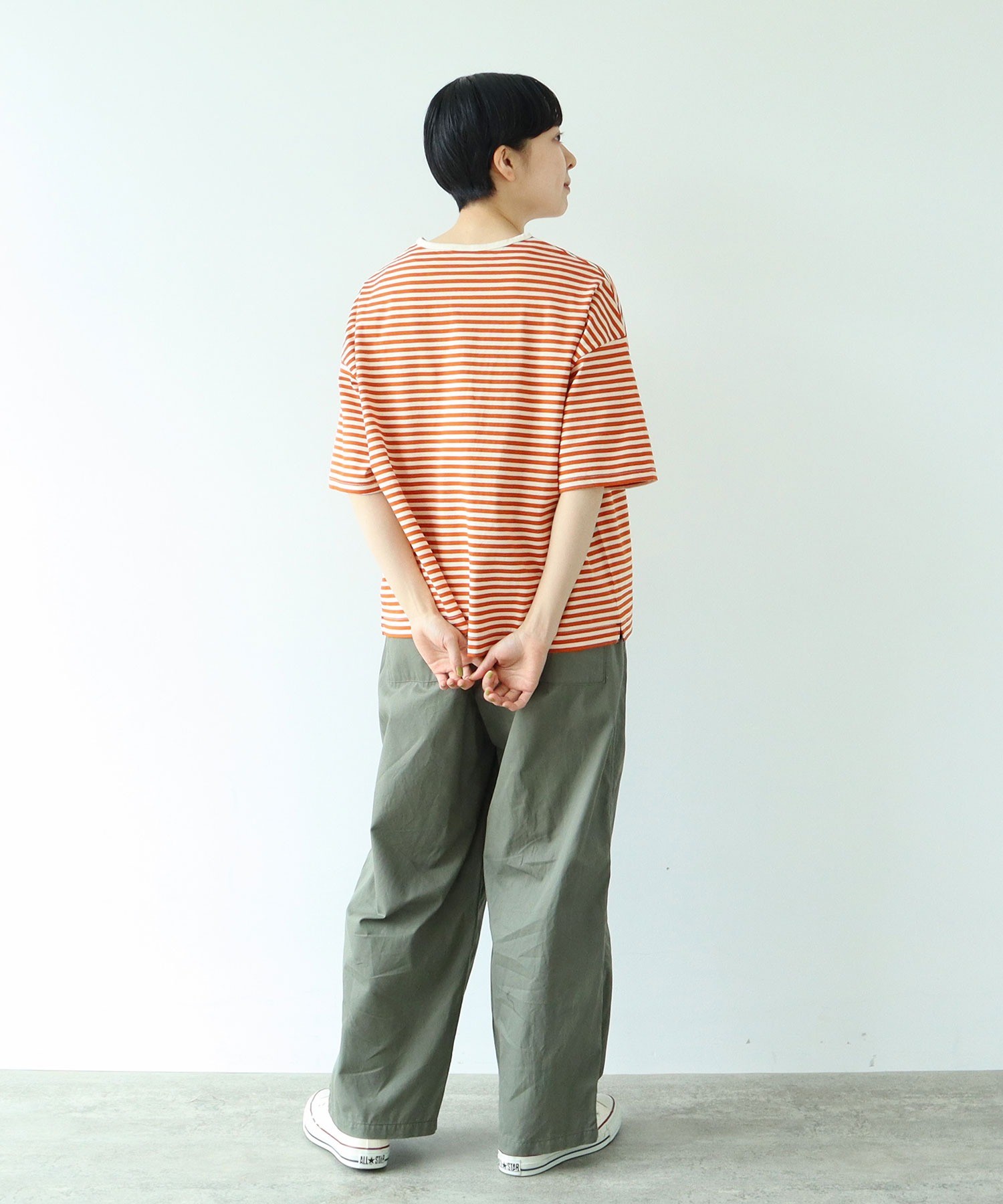 新品登場 Store AMBIDEX △ボーダー配色バインダー Tシャツ(F 5分袖BIG トップス