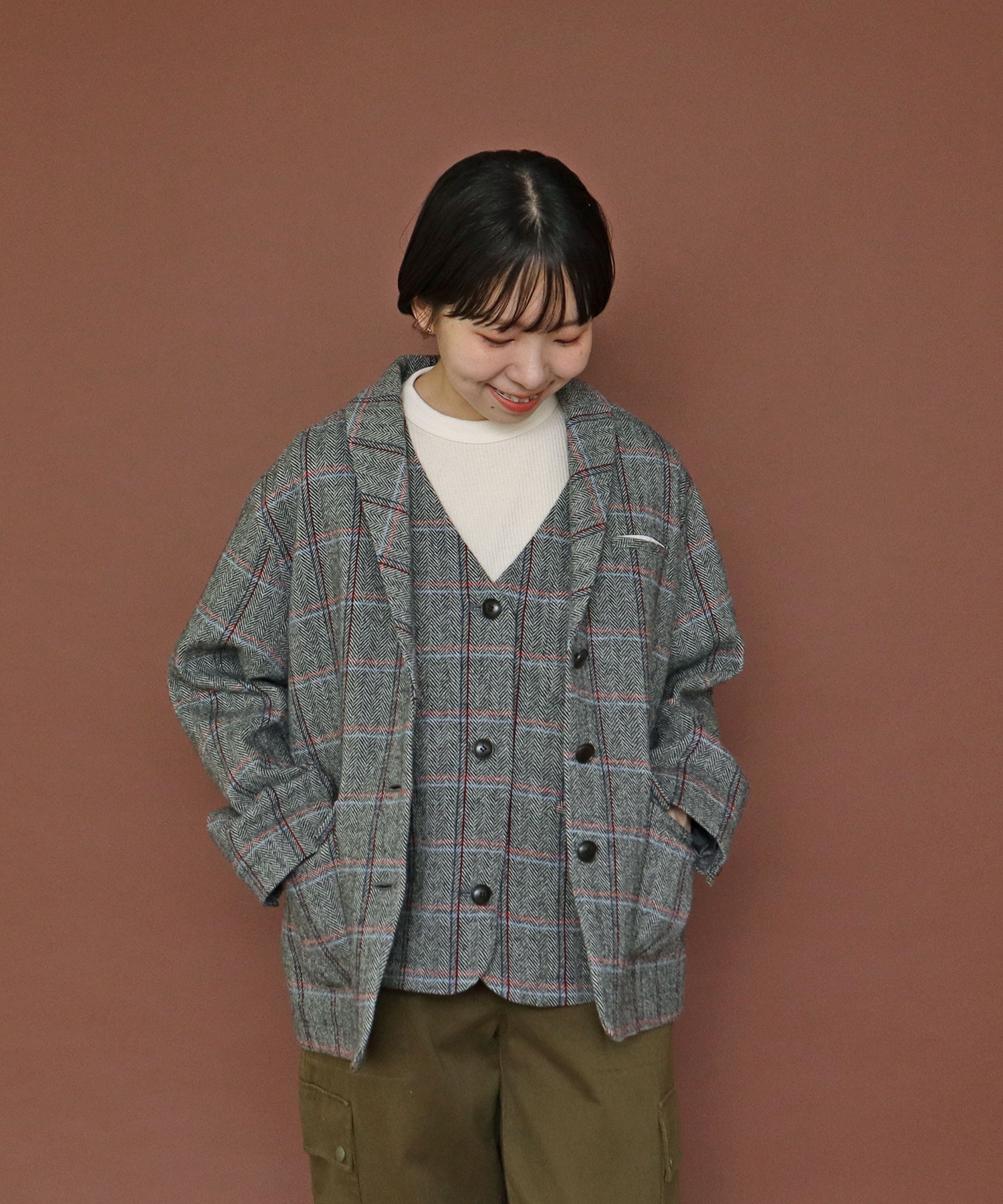 AMBIDEX Store ○英国羊毛 へリンボンチェックジャケット(セットアップ