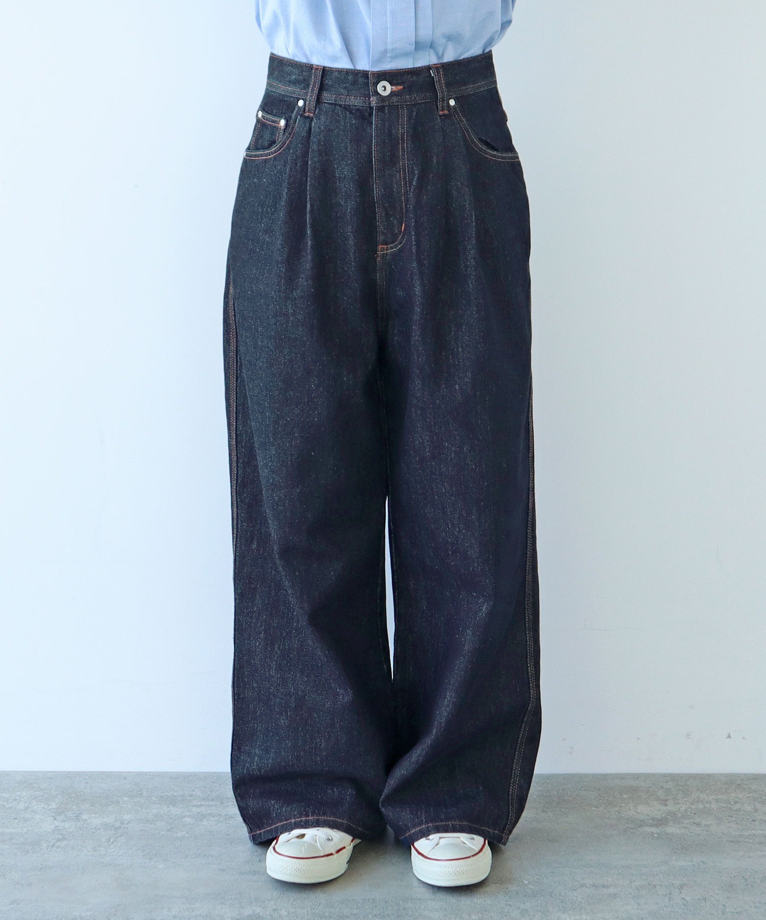 AMBIDEX Store 13OZデニム ワイドタックパンツ(M サックス): PAR ICI