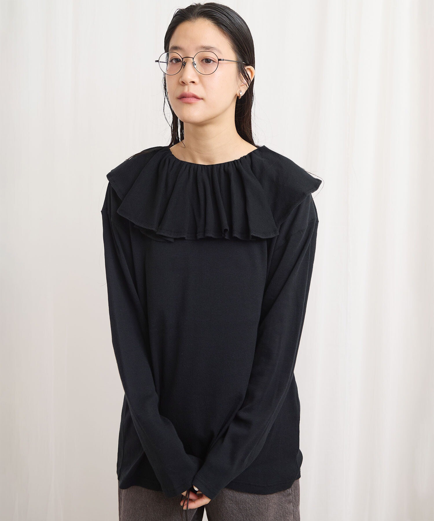 ▪️専用　BORDER FRILL TOP(38) 　BLACK AMBIDEX Store 〇ZIM tereko frill pullover(F クロ): l'atelier du savon