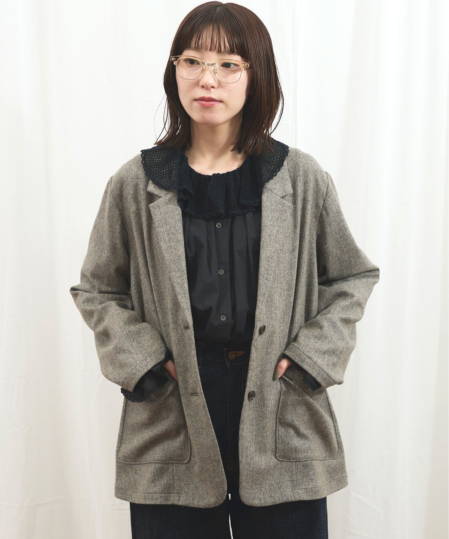ジャケット・アウター L.G.B. JK9 fringed tweed tailored jacket AMBIDEX Store 〇WOOL TWEED jacket(F グレー): l'atelier du savon