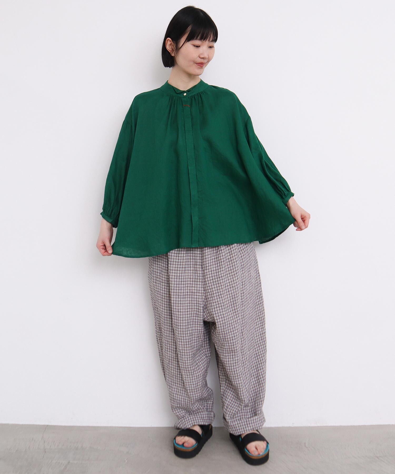 AMBIDEX Store ○麻ウイングカラー ブラウス(F グリーン): l AMBIDEX Store ○麻ウイングカラー ブラウス(F グリーン): l