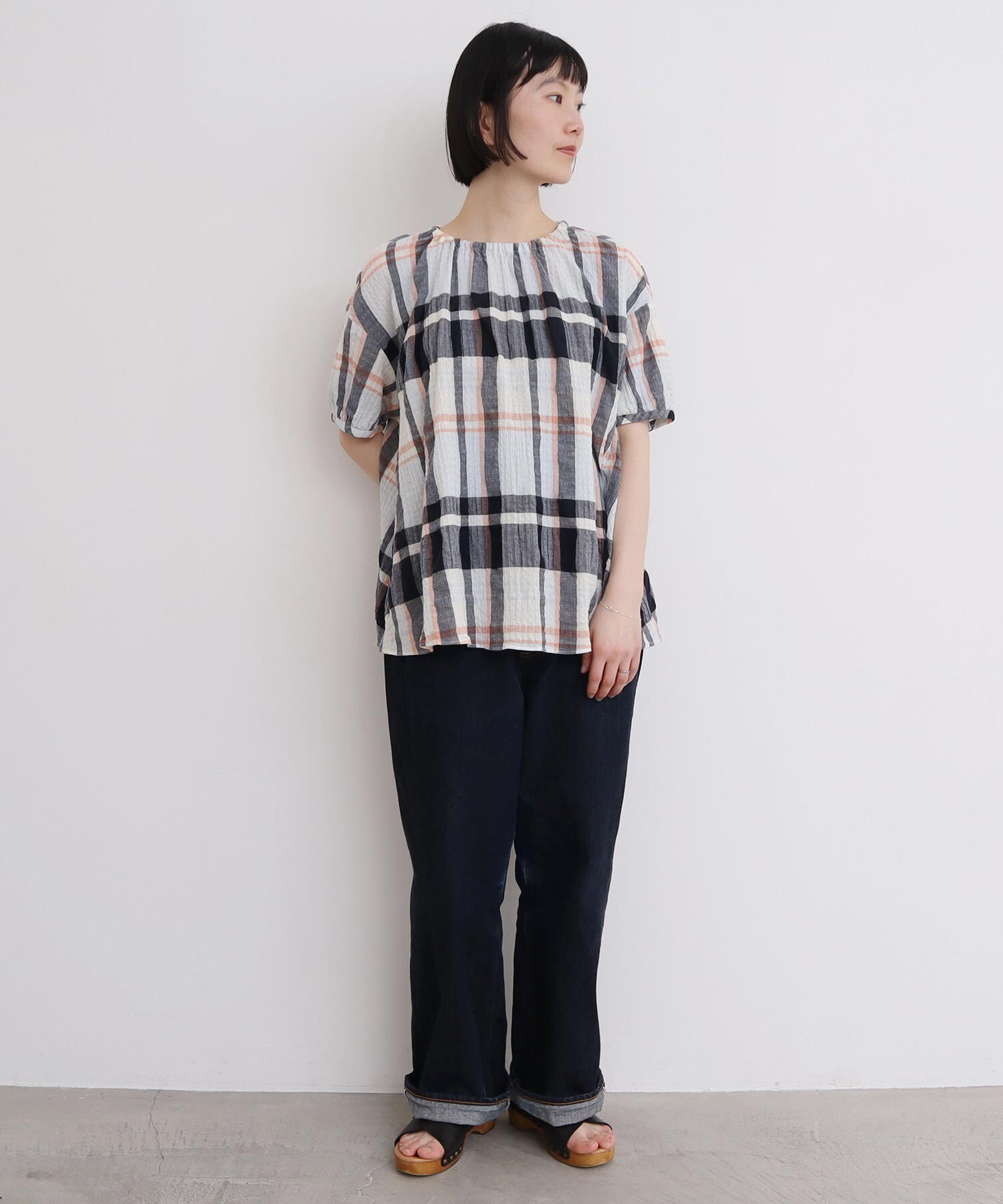 AMBIDEX Store △〇高島ちぢみbig check ふんわりブラウス(F