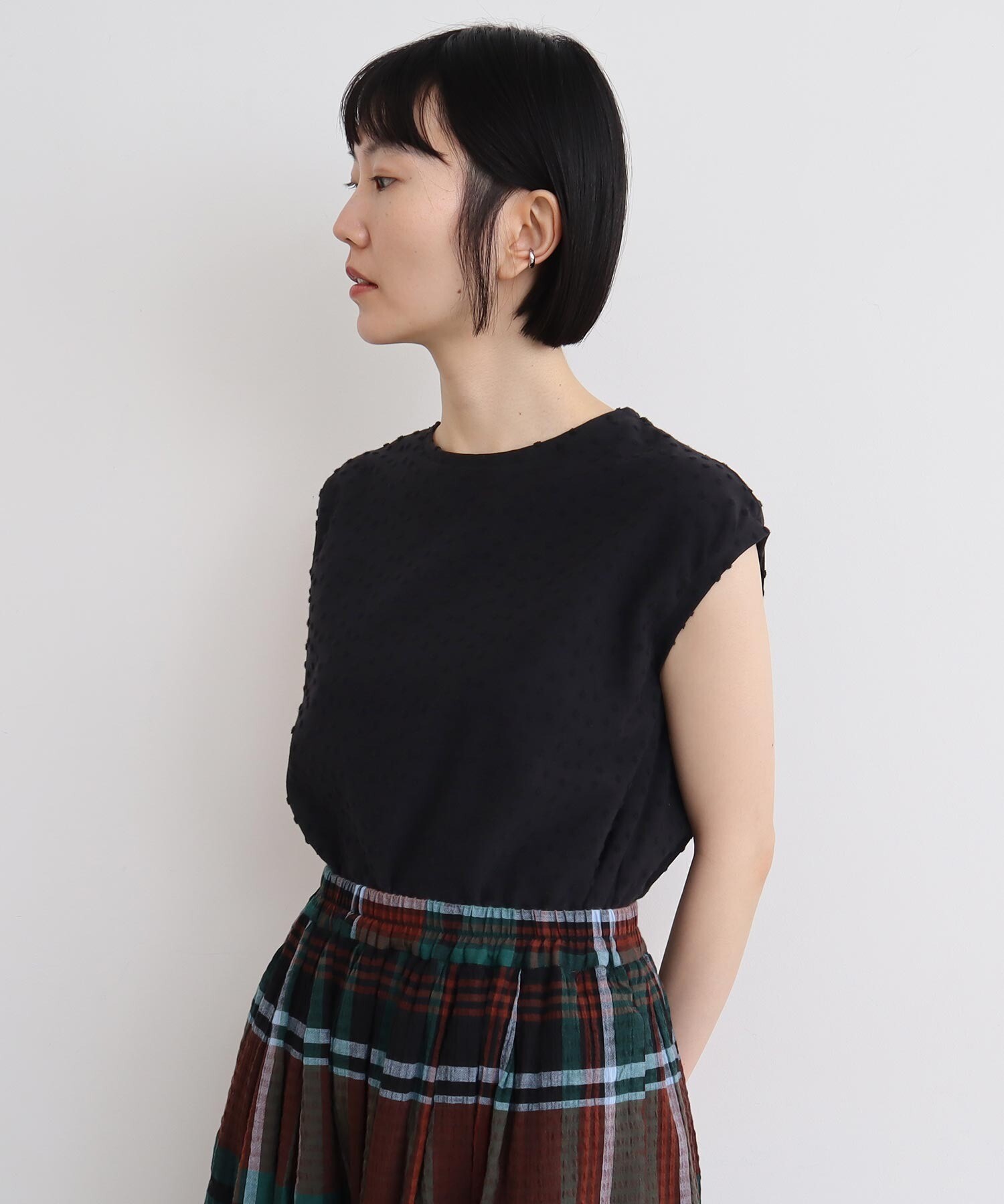 AMBIDEX Store △〇小ドットパイル フレンチTシャツ(F サックス