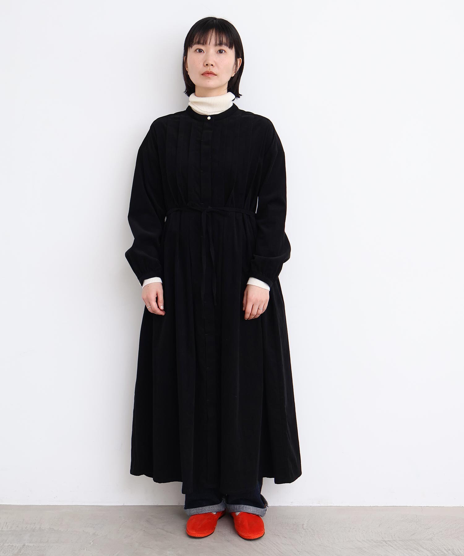 AMBIDEX Store 〇21Wシャツコール タックワンピース(F クロ): l