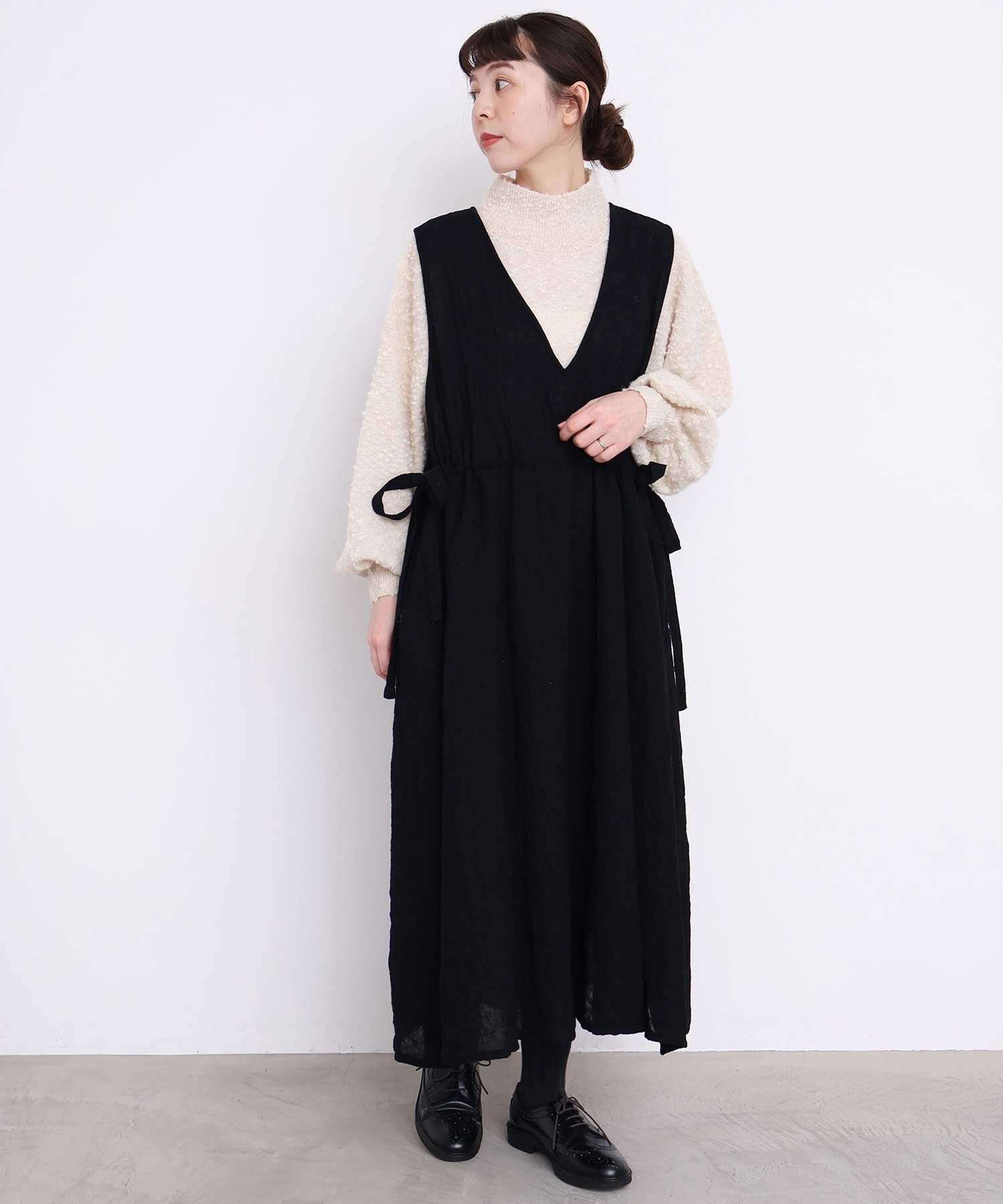 AMBIDEX Store ウールガーゼ リボンの2wayゆるワンピース(F チェック