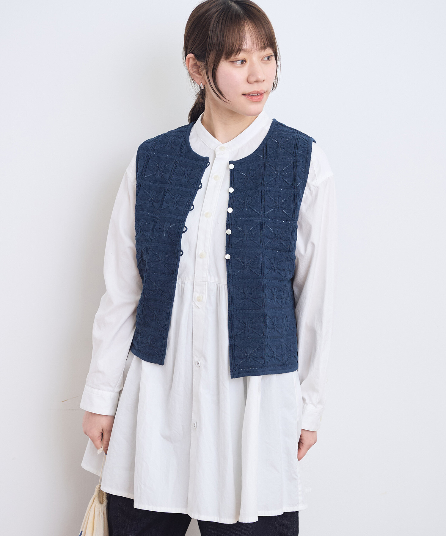 ◆2WAY ガーリーベスト 新品・タグ付き◆ 前後2WAY】よろけ縞 ニットベスト（72-33IG06-204）｜ギャバジン