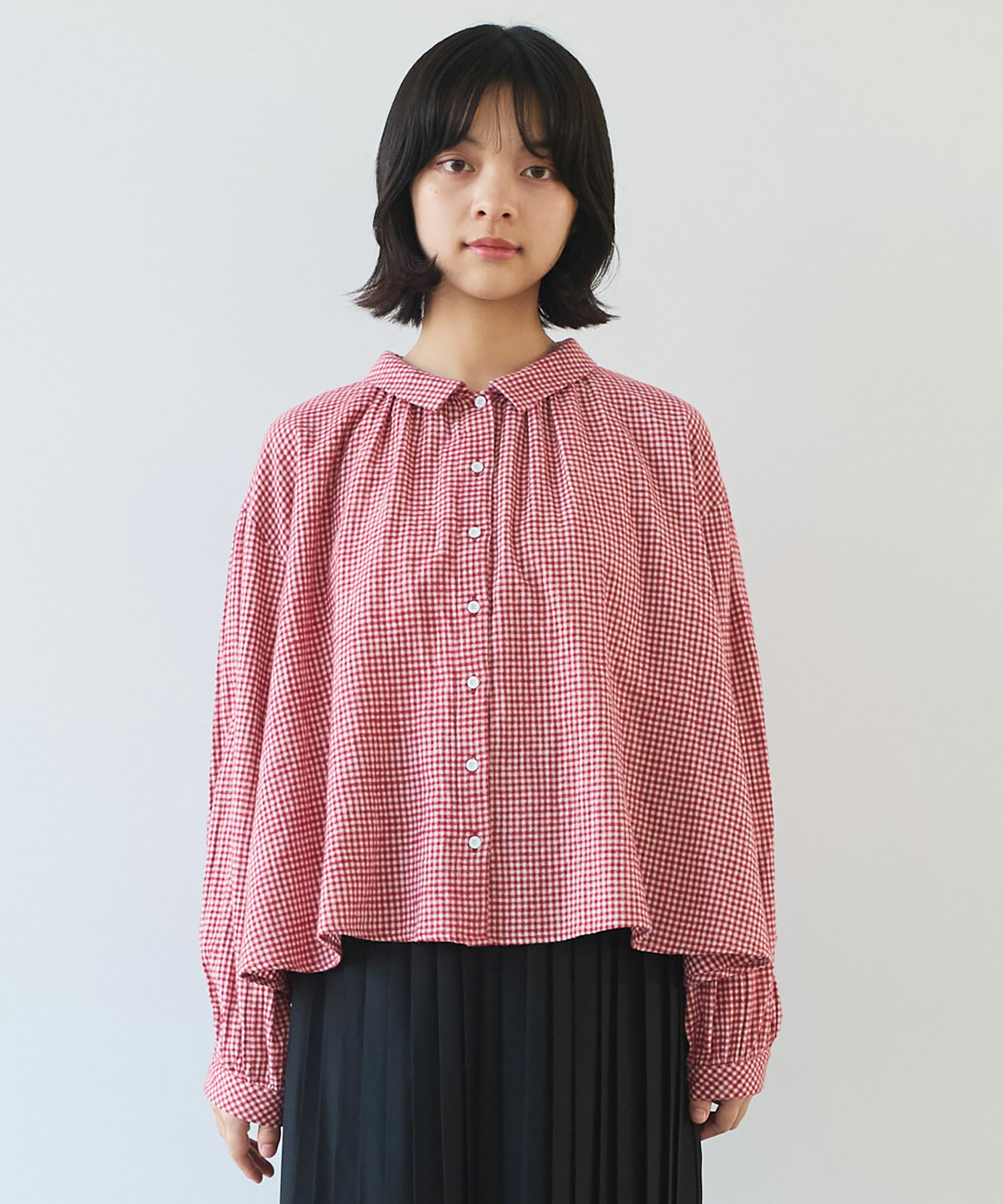 AMBIDEX Store 〇 fuwa fuwa ギンガム ブラウス(F アカ): bulle de savon