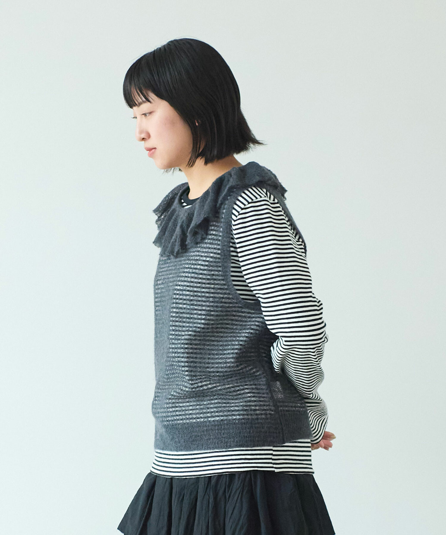 AMBIDEX Store ○〇7G mohair フリル襟ベスト(F チャコール