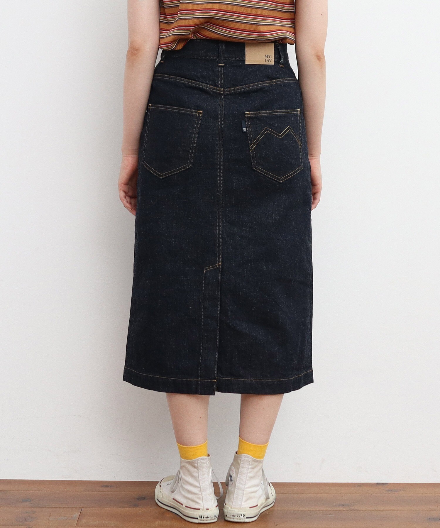 11.36ozムラ糸デニム ミディアムタイトスカート