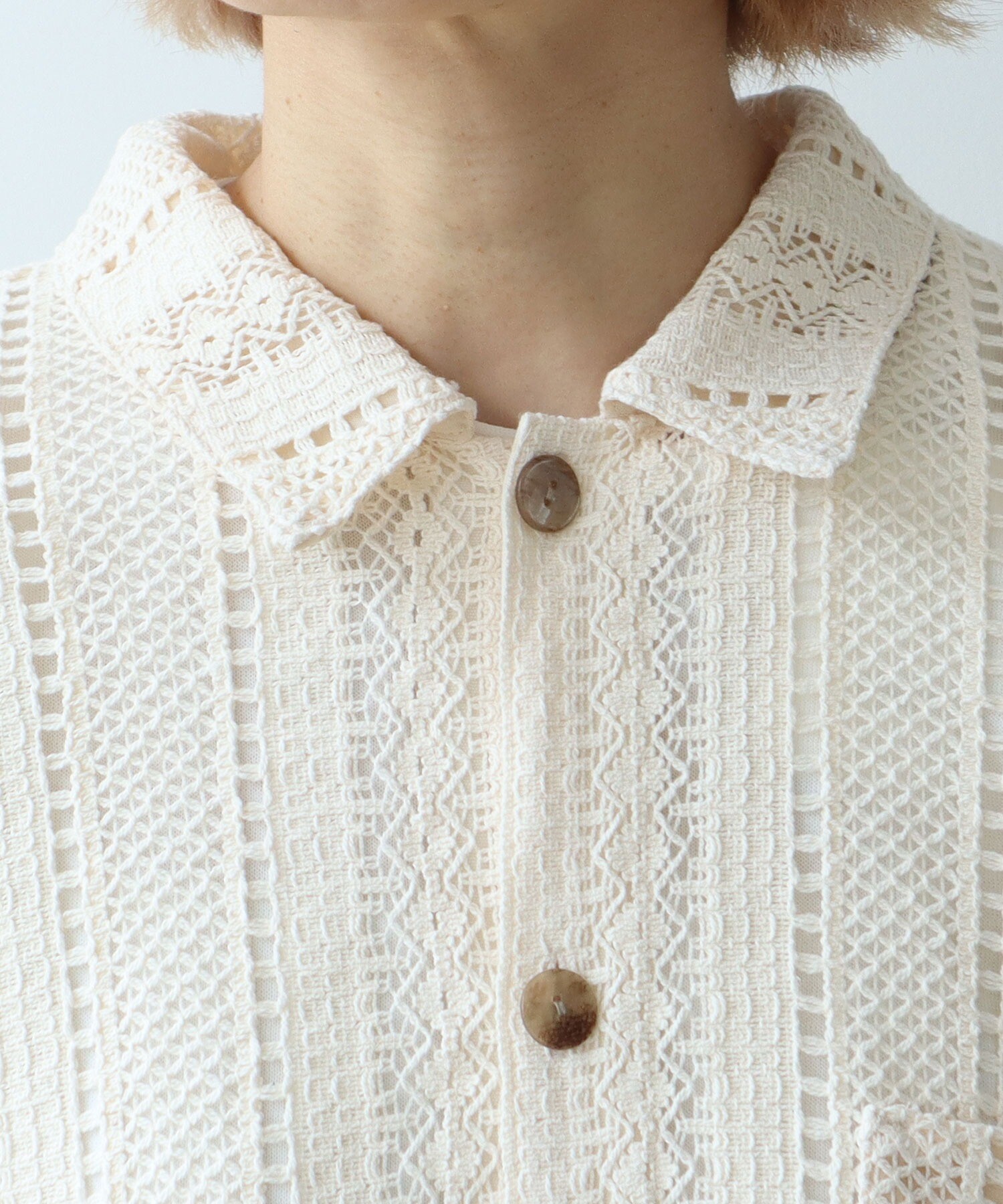 AMBIDEX Store コットン ruschel lace シャツジャケット(F クロ
