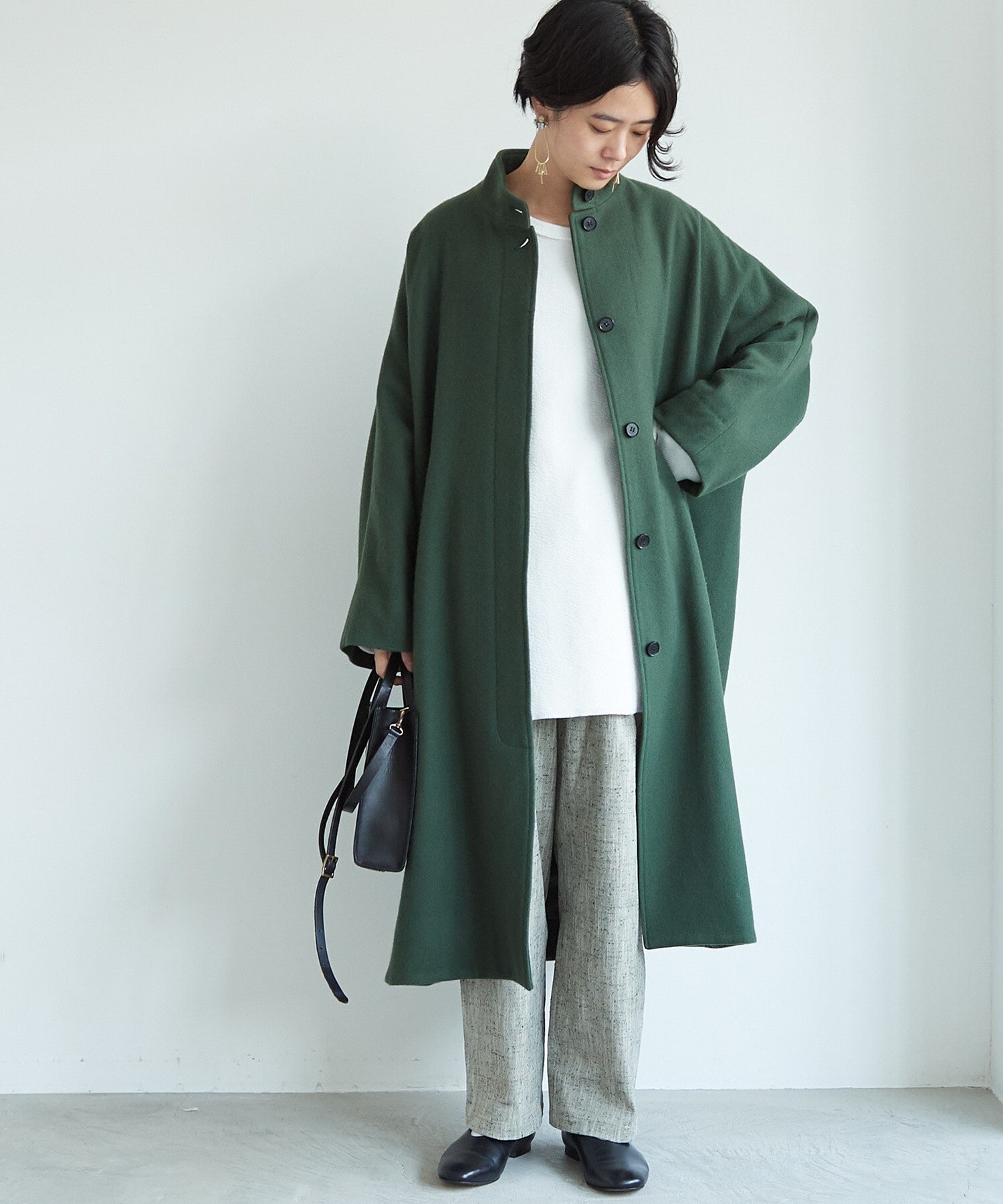 AMBIDEX Store △Wool/super100 wide stand collar コート(F グリーン 