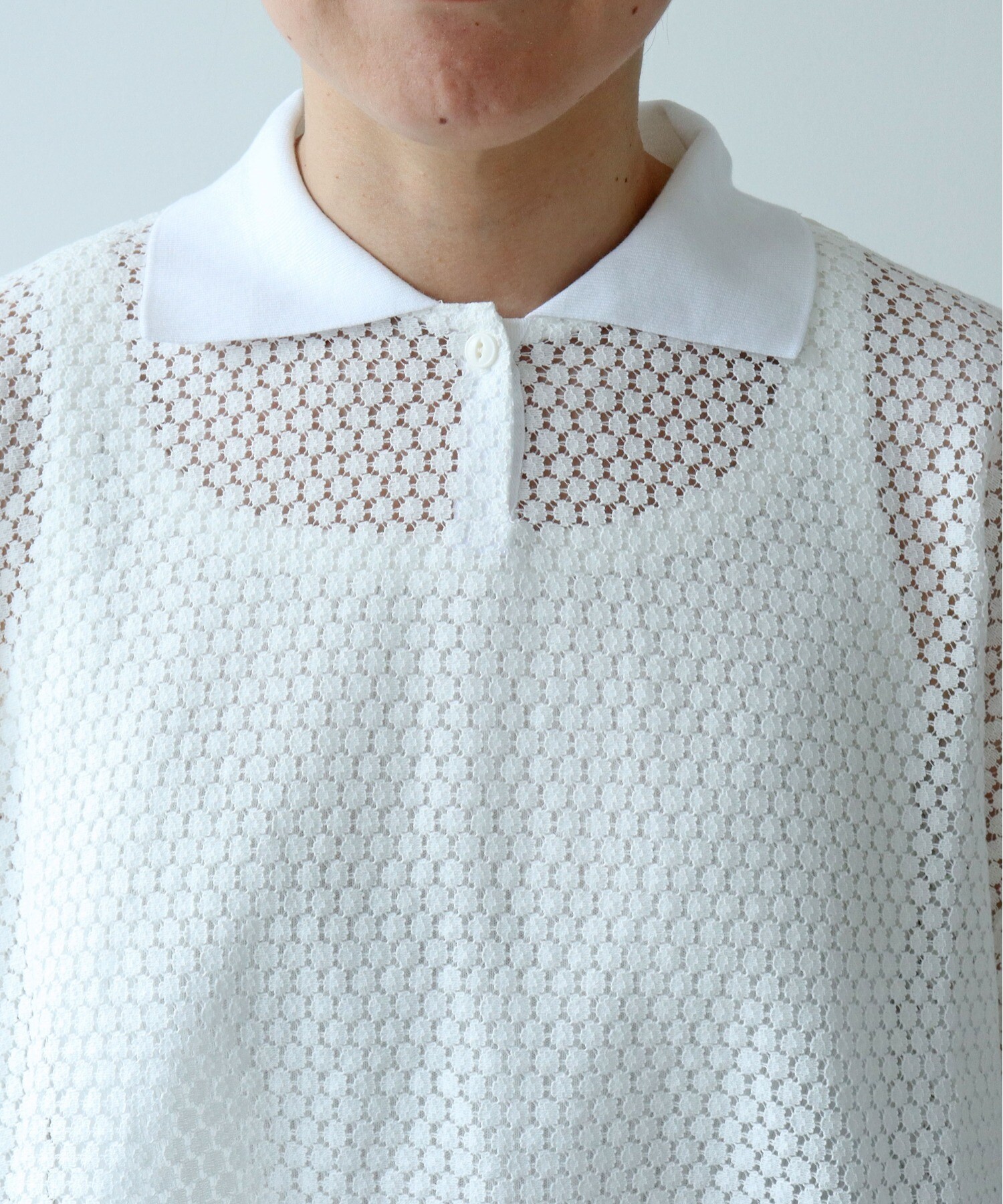 AMBIDEX Store △コットンナイロン マルレース 衿プルオーバー(F シロ  