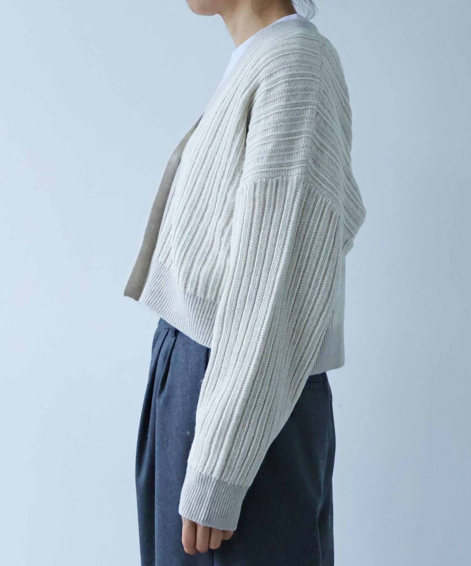 AMBIDEX Store ○ウールコットン 針抜きshortカーディガン (F シロ): yuni