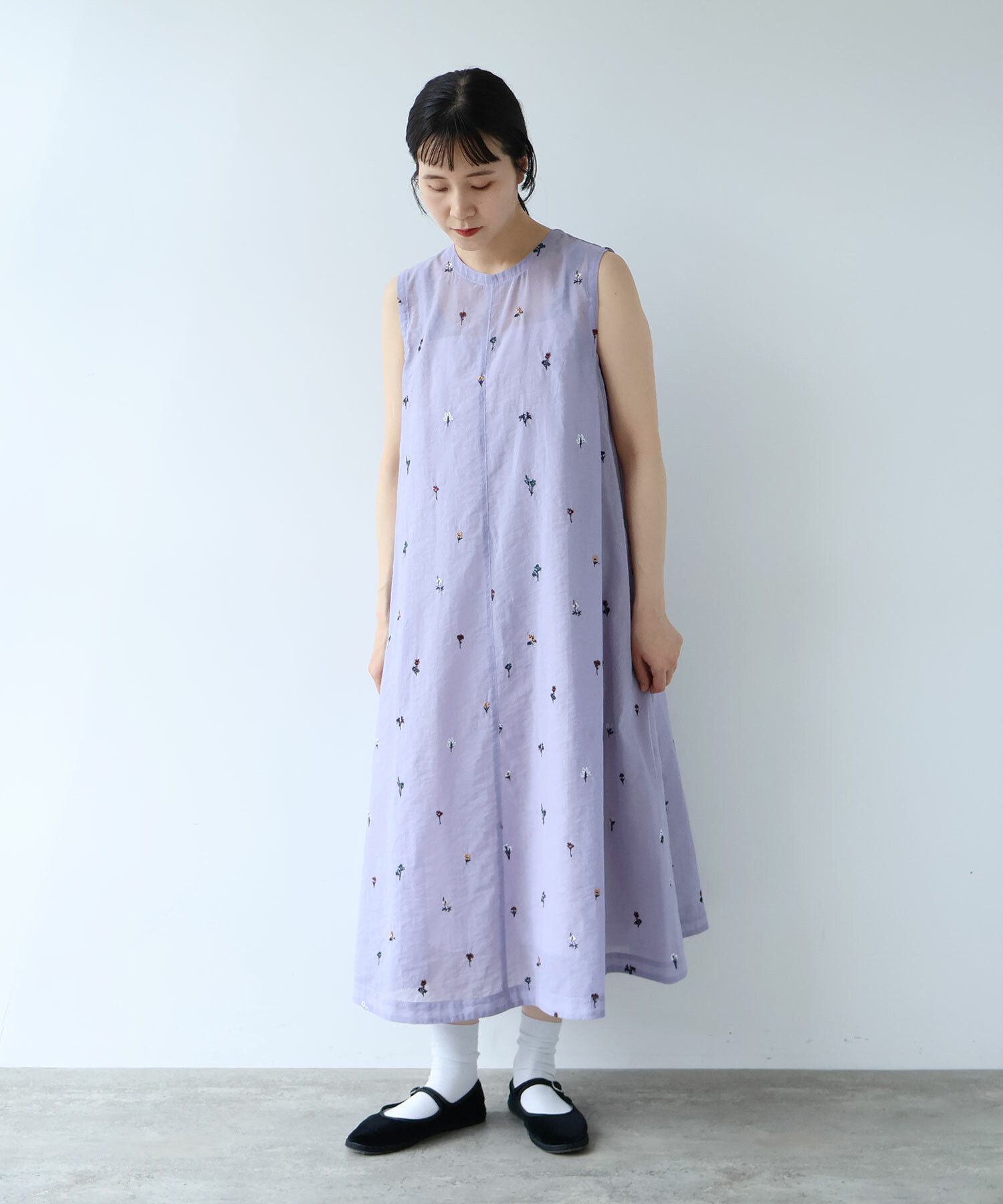 AMBIDEX Store コットン/ナイロン sheer floral刺繍 ワンピース(F