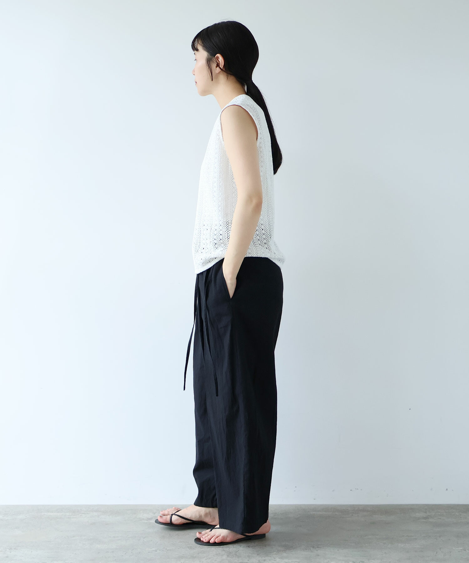 AMBIDEX Store 高密度Cotton/Linen high waist wrap パンツ(M クロ): yuni AMBIDEX Store 高密度Cotton/Linen high waist wrap パンツ(M クロ): yuni