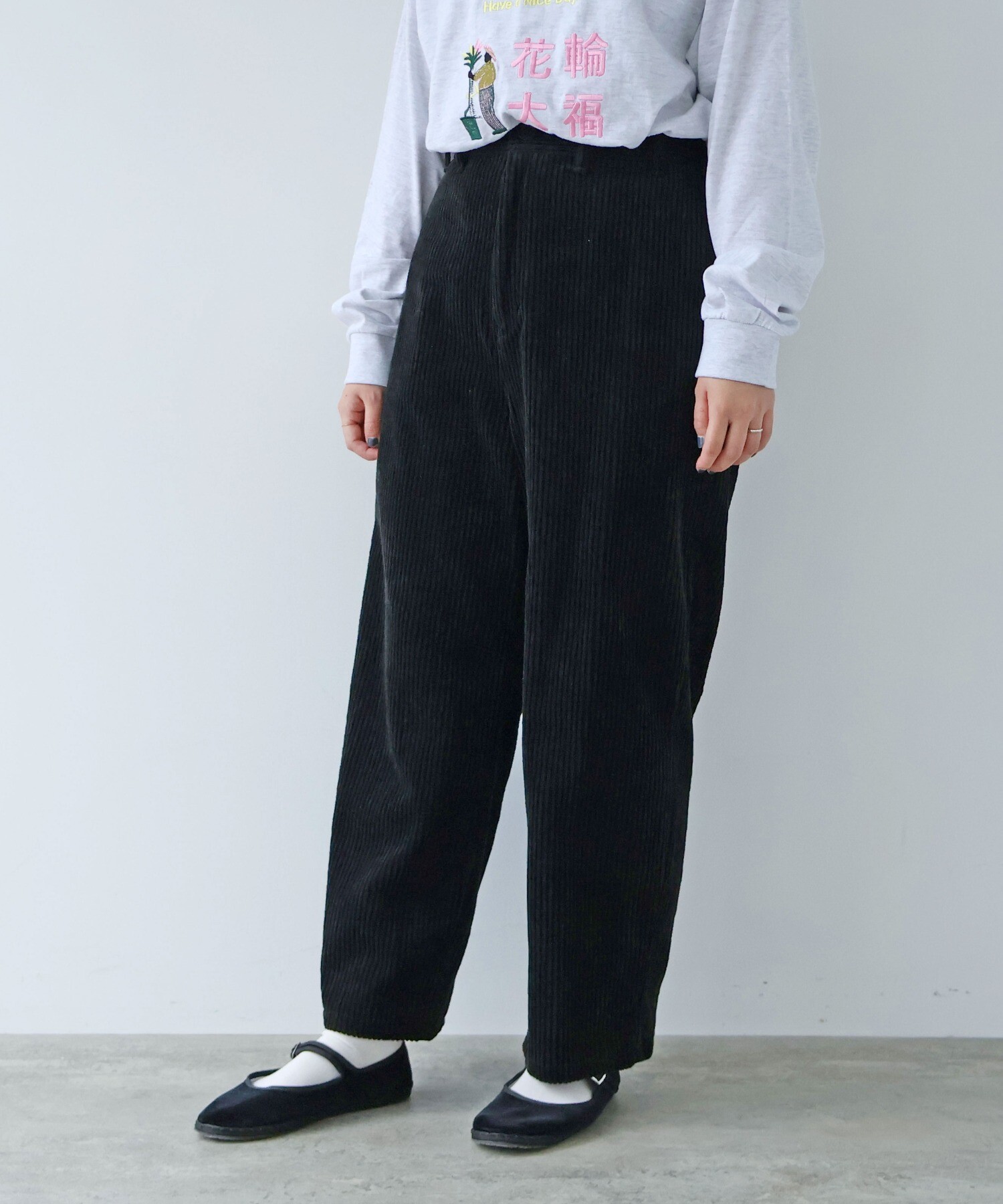 AMBIDEX Store ○コットンコーデュロイ バックゴムワイドパンツ(M クロ