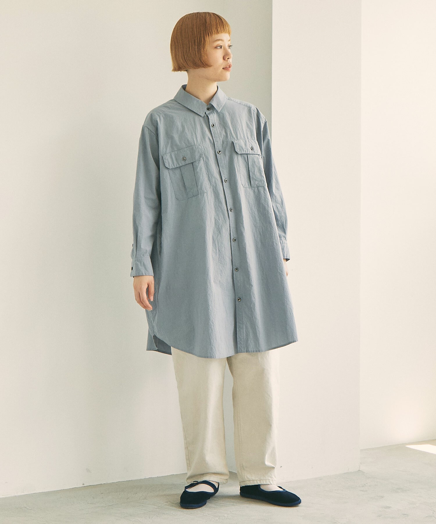 AMBIDEX Store △○ORGANIC RIP-STOP ポケSHIRTS(F BLUE GREY): FLAT