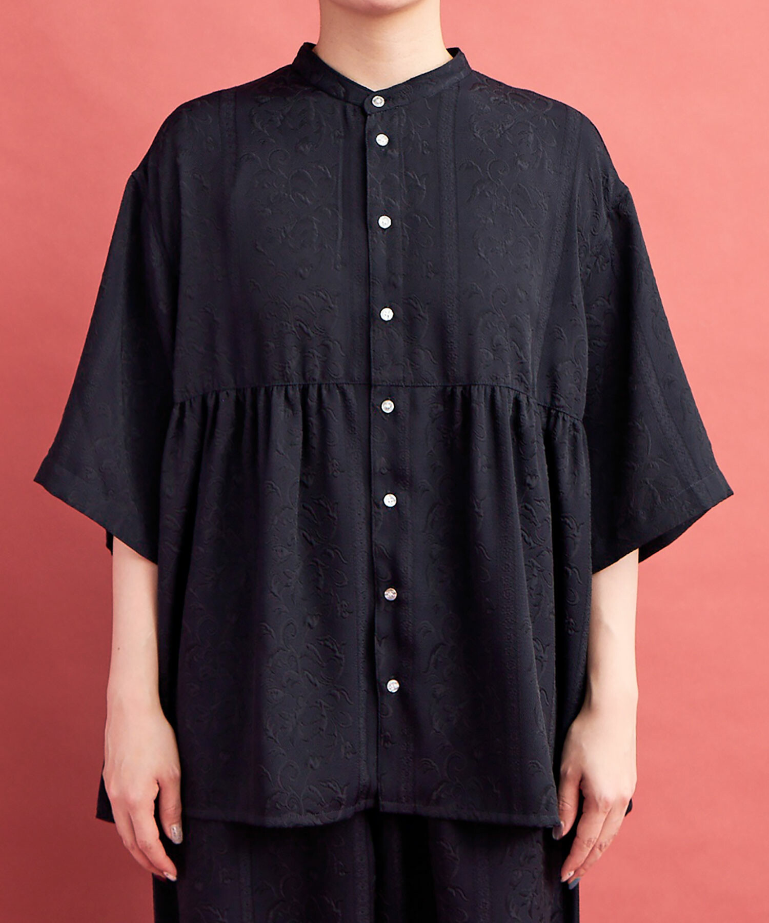 AMBIDEX Store ○botanical stripe gather シャツ(F NAVY): FLAT