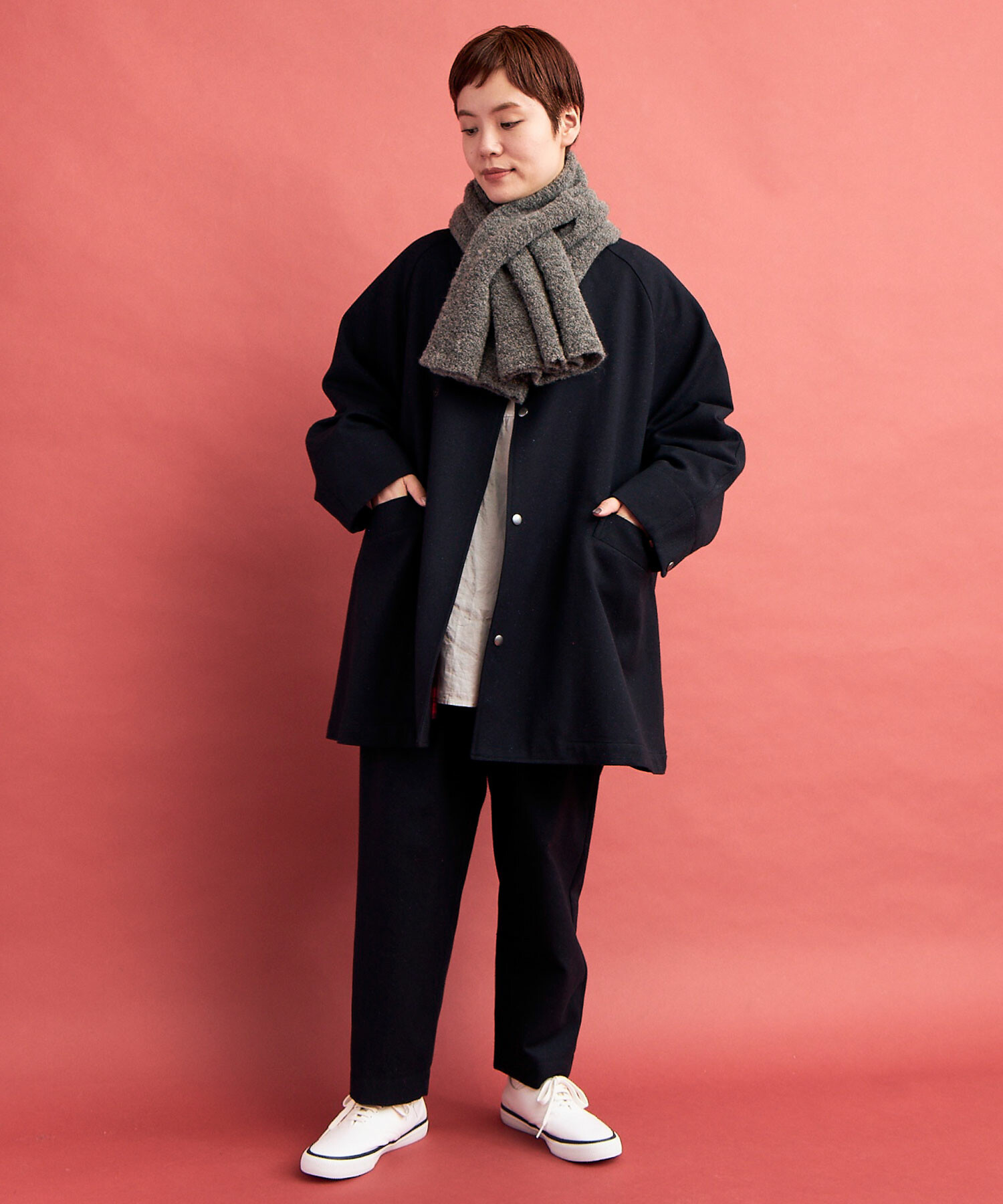 chono チョノ　Monal tweed Long Coat ツィードコート STOVAIGH 3 Buttons Multiple Mandarin Collar Coat _ FASCINATE