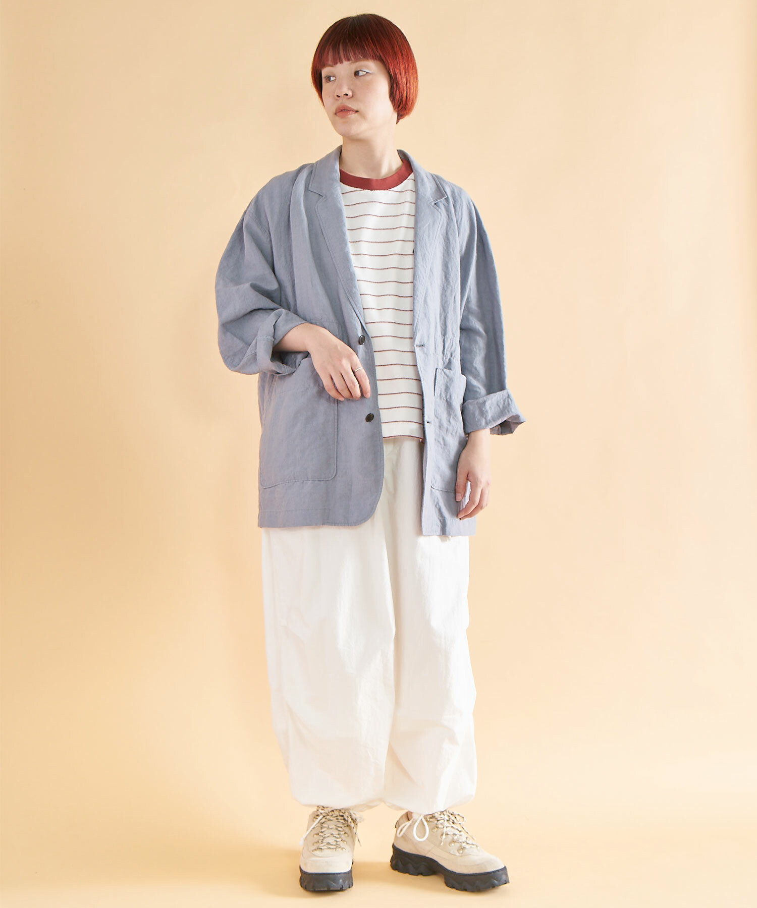 AMBIDEX Store ○60/高密度LINEN PAPA ジャケット(F BLUE GREY): FLAT 