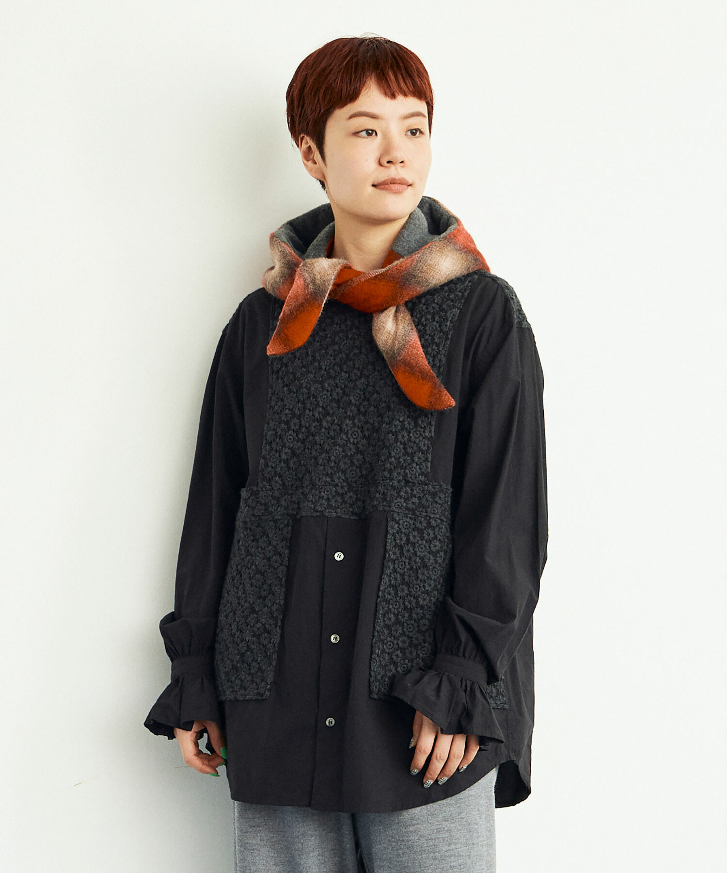 AMBIDEX Store ○alpaca シャギーチェック フーディー(F RED×BROWN