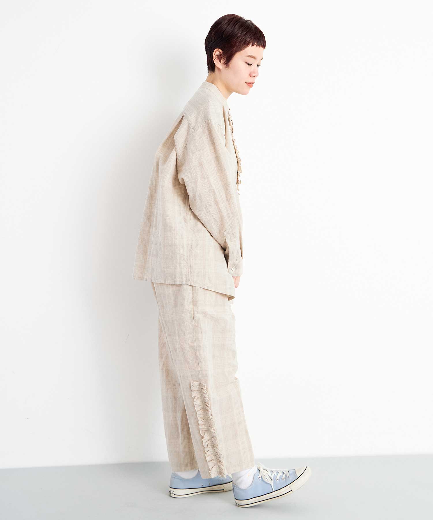 AMBIDEX Store ○SIDE FRILL パンツ (オンブレチェック/shrink AMBIDEX Store ○SIDE FRILL パンツ (オンブレチェック/shrink