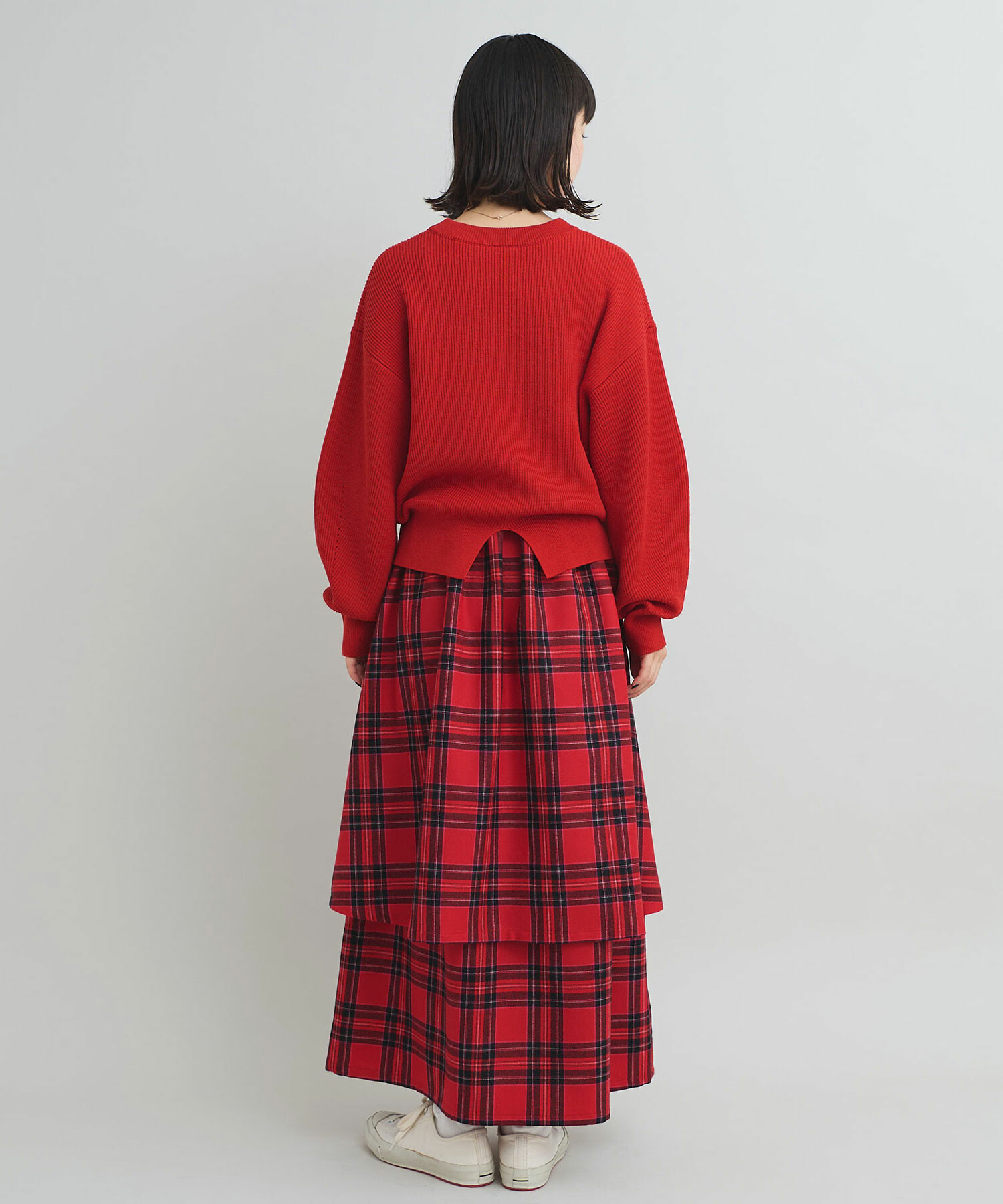 AMBIDEX Store 先染めチェック フリルギャザー スカート(F アカ): iki