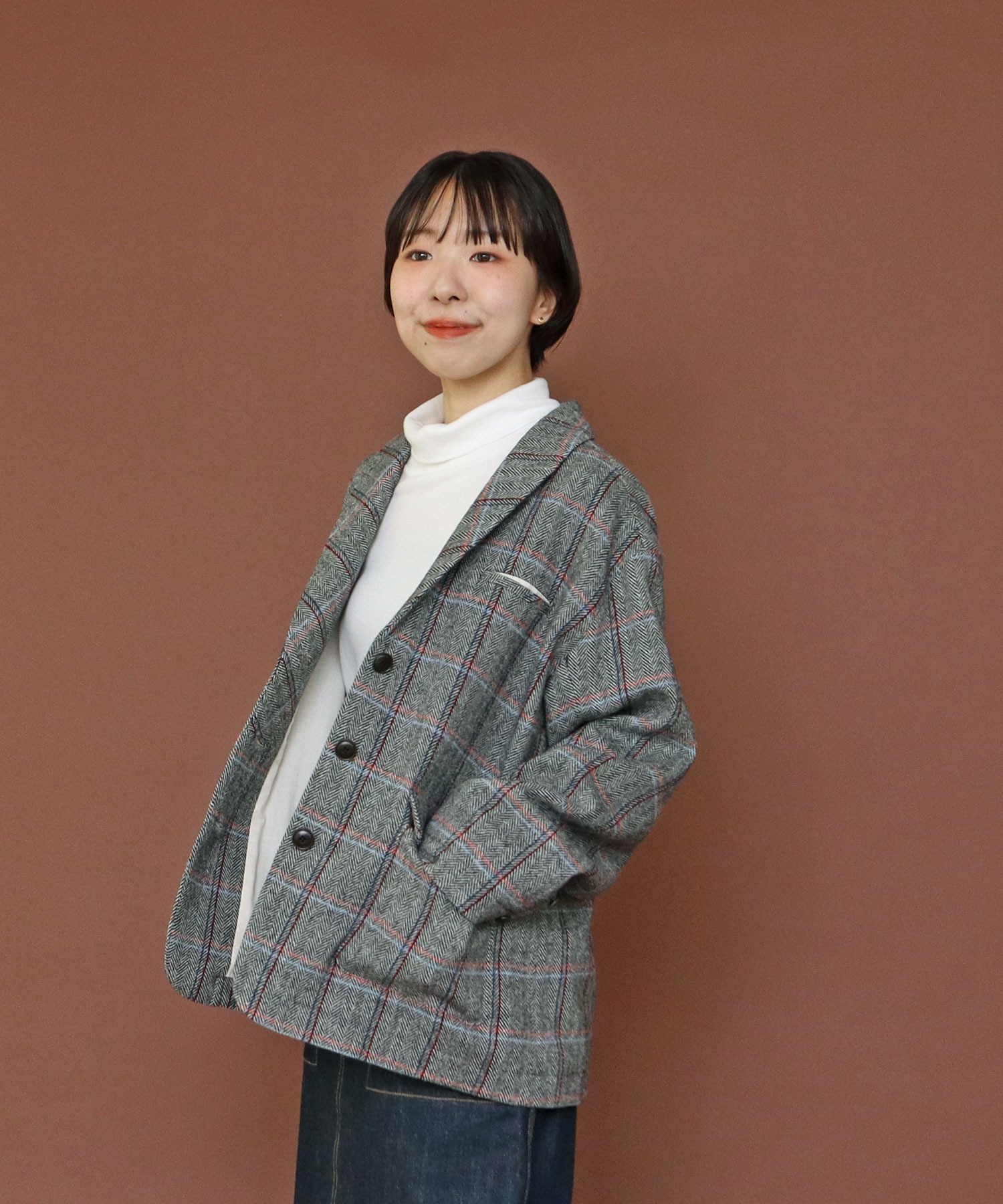 AMBIDEX Store ○英国羊毛 へリンボンチェックジャケット(セットアップ