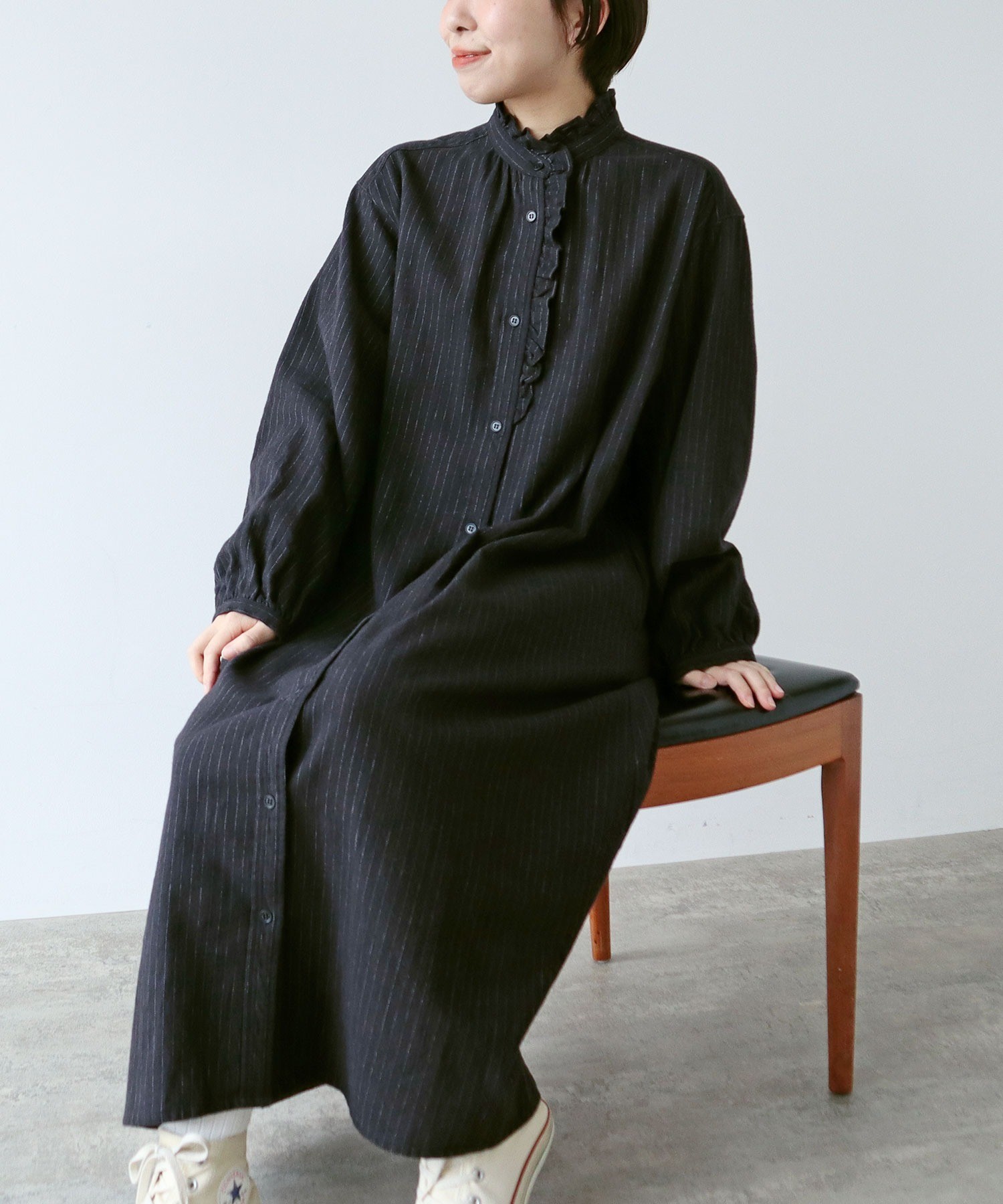 AD2016 archive 丸襟フリルオーバーワンピース ポリエステル 黒 AD2016 archive 丸襟フリルオーバーワンピース ポリエステル 黒 AD2016