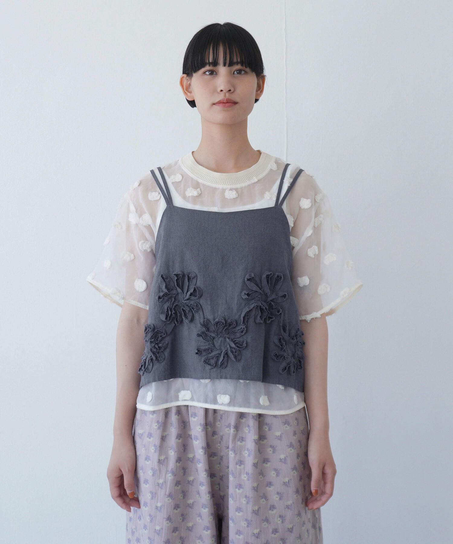 AMBIDEX Store △〇rondo ribbon embroidery キャミ(F クロ
