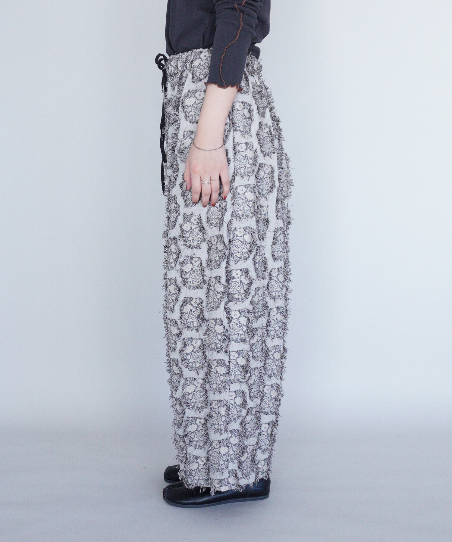 AMBIDEX Store 〇花野風jacquard ワイドパンツ(F グレー): Rin