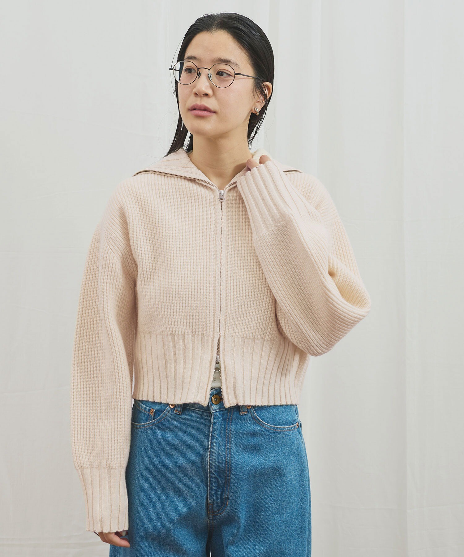 トップス [Vintage]90s Line Zip Hemp Knit cardigan Vintage]90s Line Zip Hemp Knit cardigan