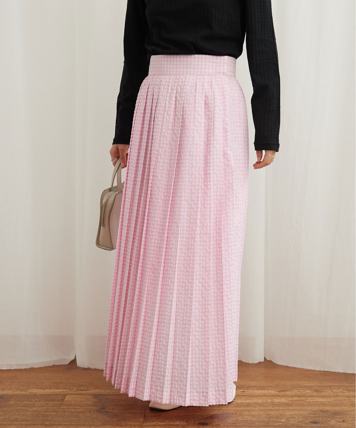 AMBIDEX Store ○gingham pleats skirt(F ピンク): l'atelier du savon