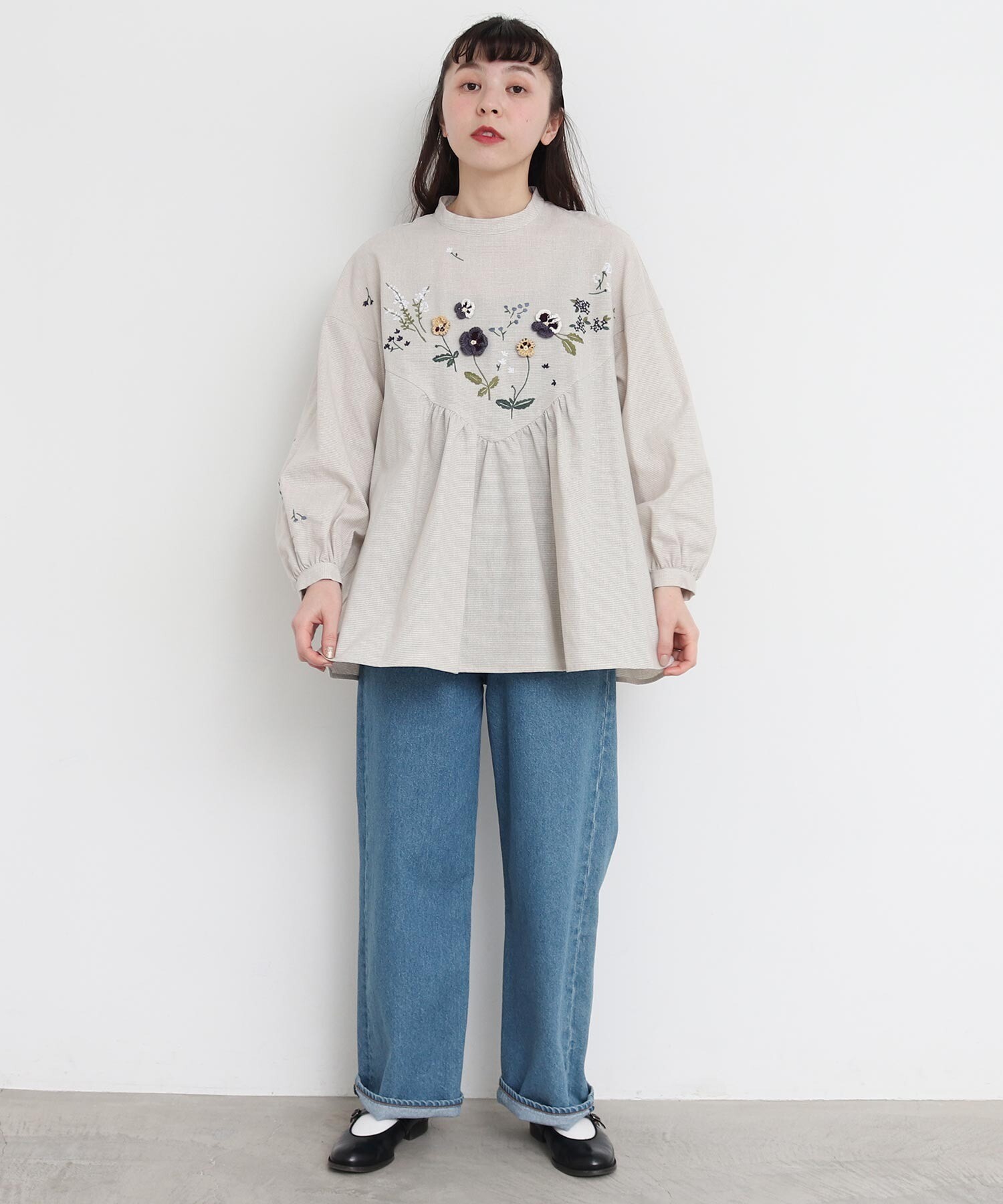 AMBIDEX Store 〇ひらひらパンジー かぎ針と刺繍ブラウス(F シロ