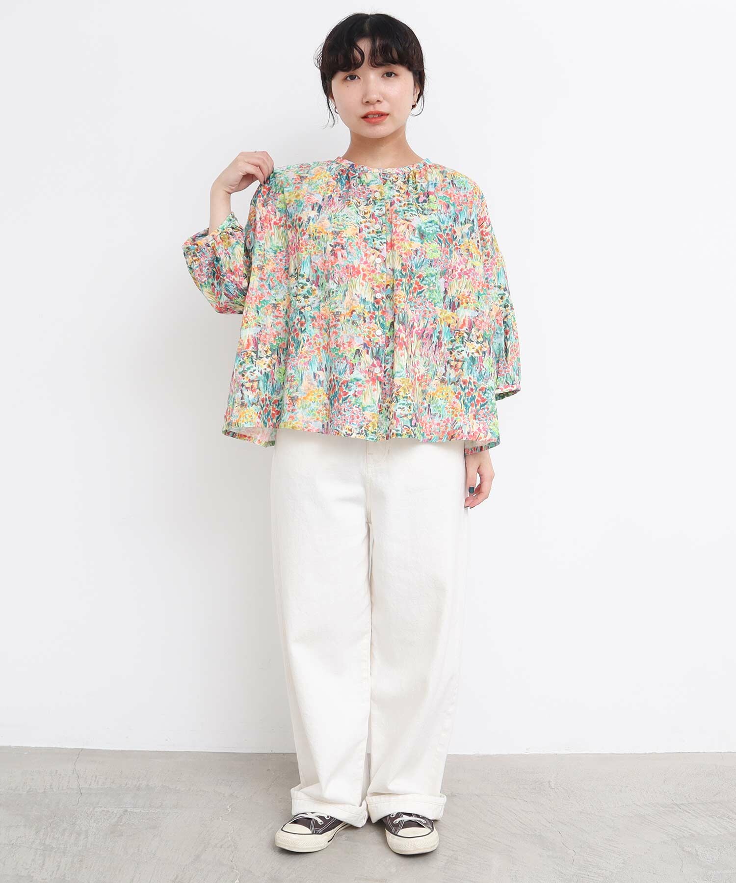 l'atelier du savon 花壇のおはな レンガプリントブラウス l'atelier du savon 花壇のおはな レンガプリントブラウス