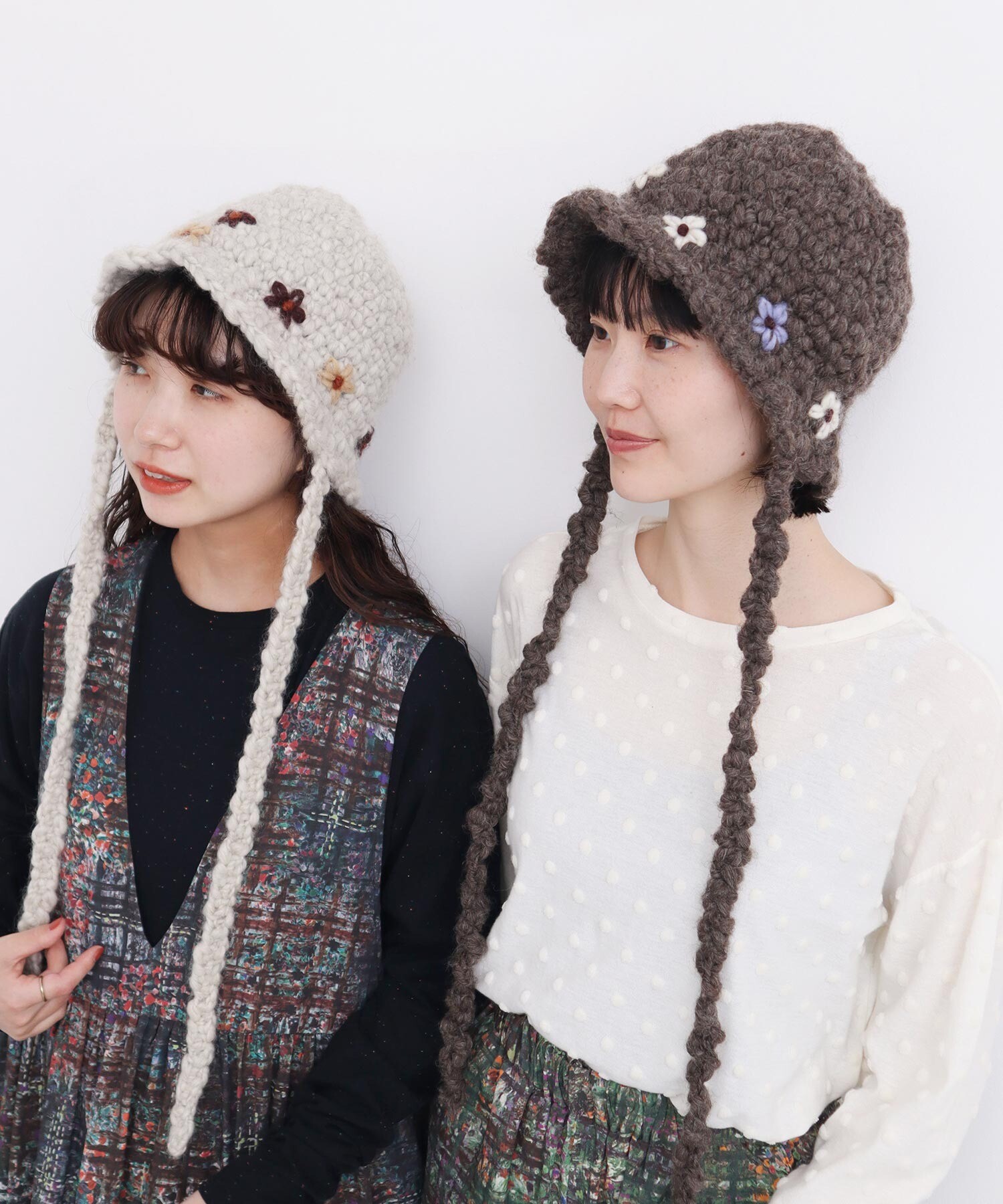 AMBIDEX Store 【予約販売】〇ちいさな花のハンドニットハット (F AMBIDEX Store 【予約販売】〇ちいさな花のハンドニットハット (F