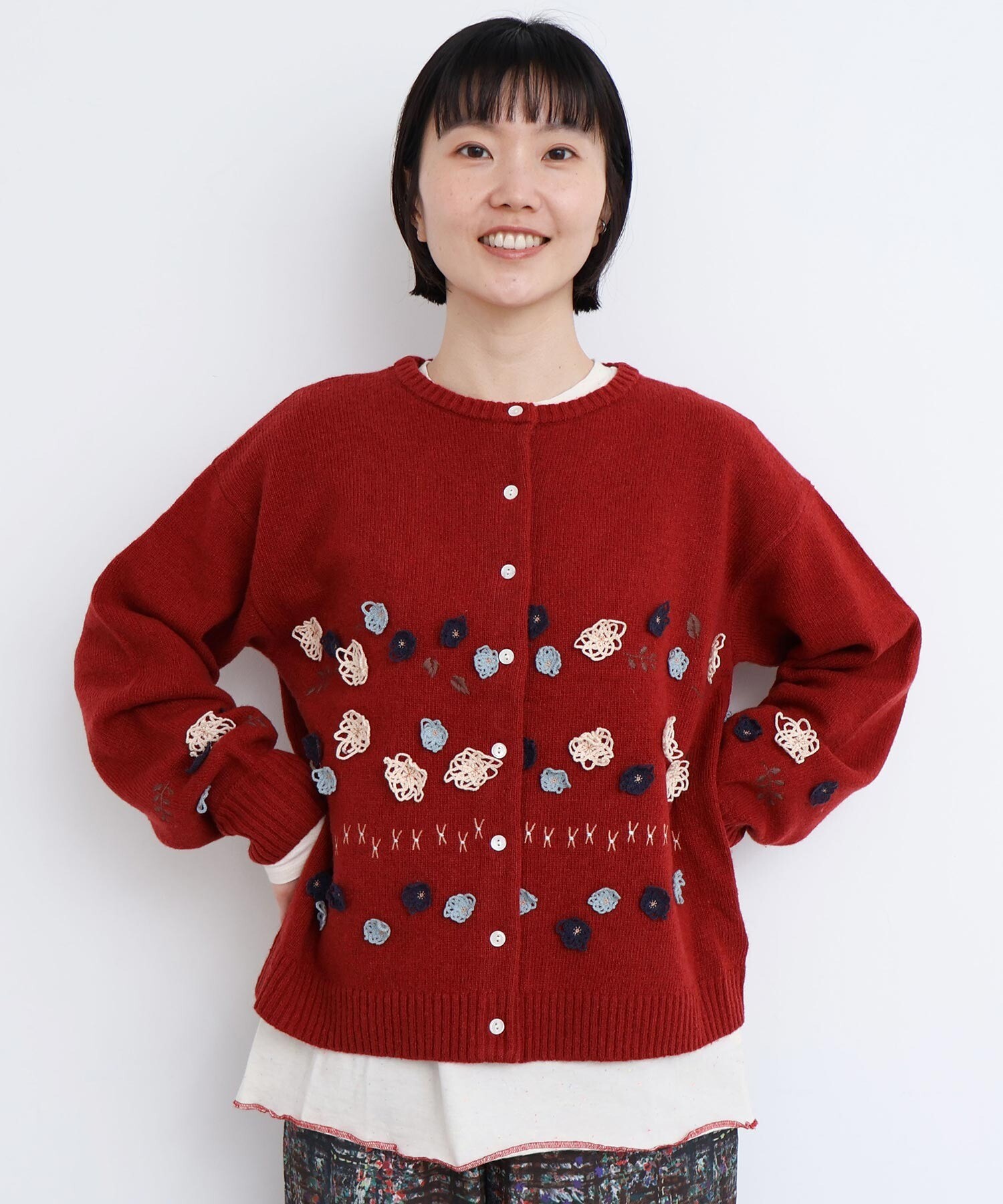 AMBIDEX Store くるくるお花のゆる カーディガン(F グレー): l'atelier