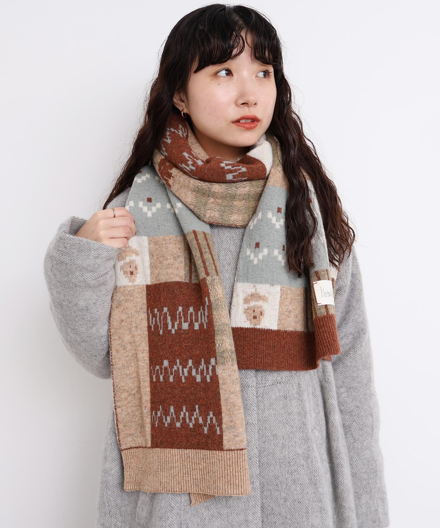 AMBIDEX Store 〇カラフルジャガード ふとマフラー(F グレー): l