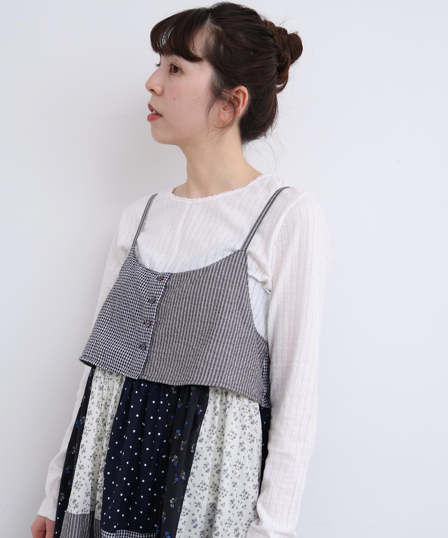 AMBIDEX Store little garden パッチワークキャミワンピース(F クロ