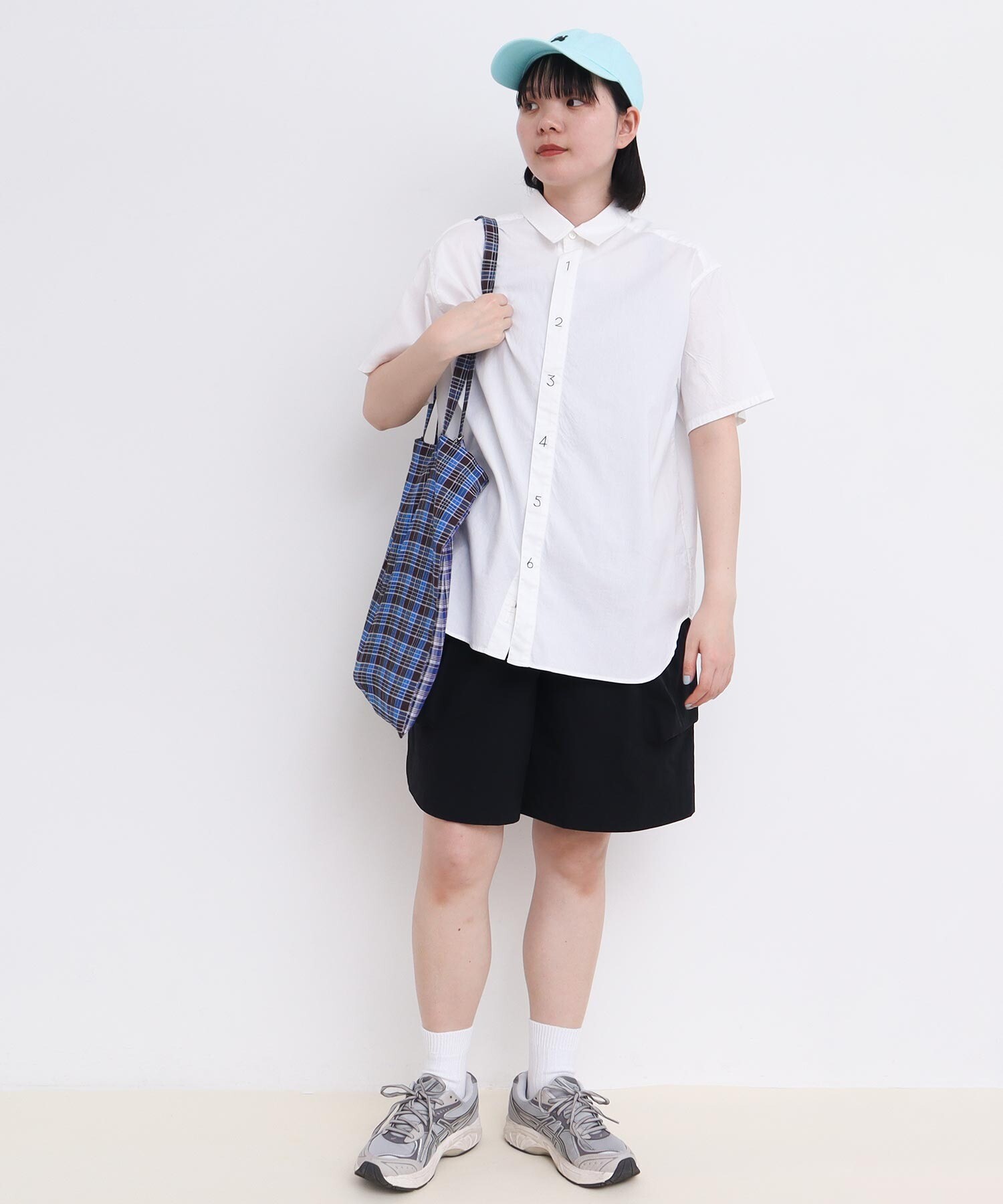 AMBIDEX Store 80/2ピンオックス 数字刺繍半袖シャツ(F サックス