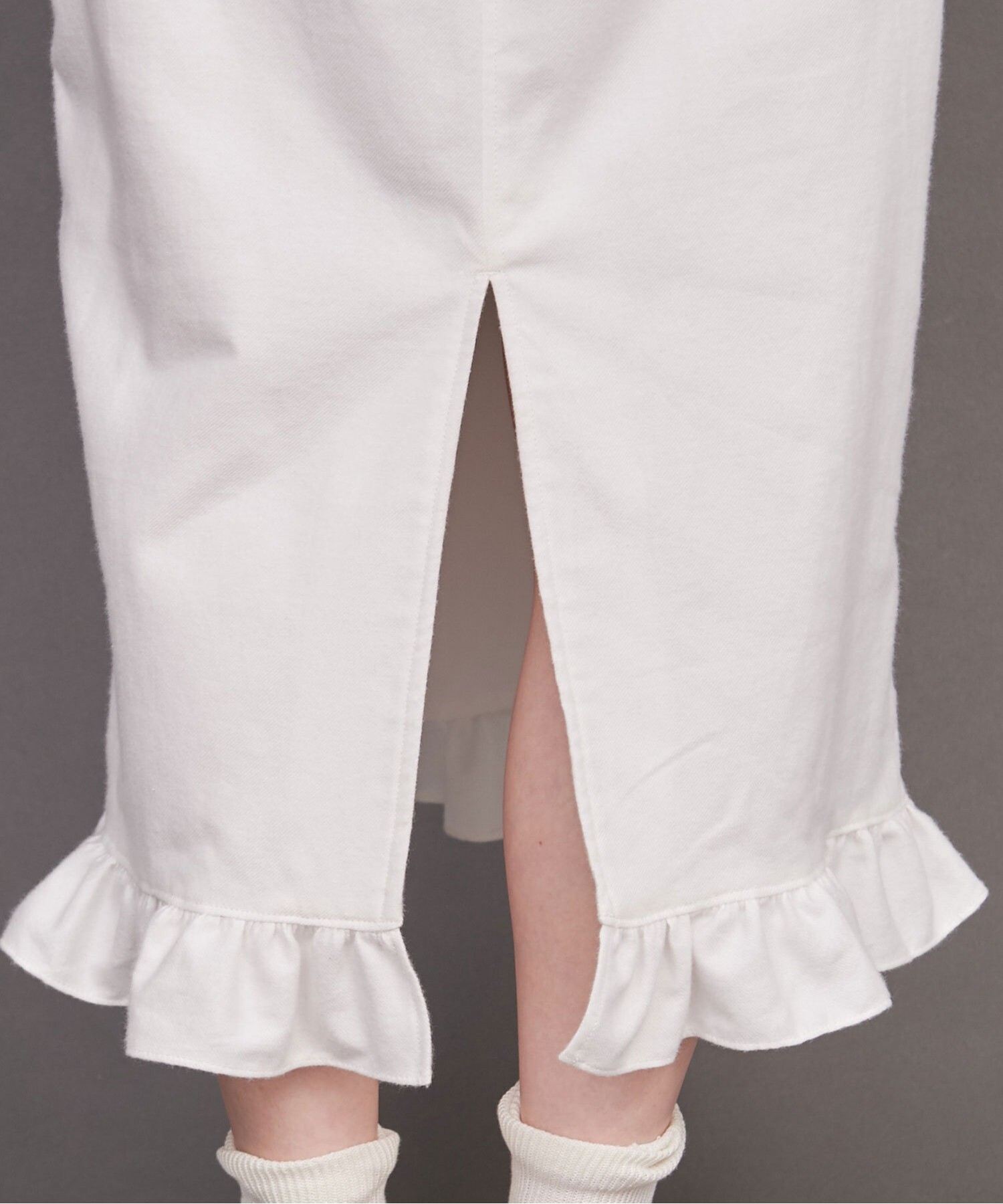 AMBIDEX Store ○COTTON FLANNEL フリルポケット吊りスカート(F シロ
